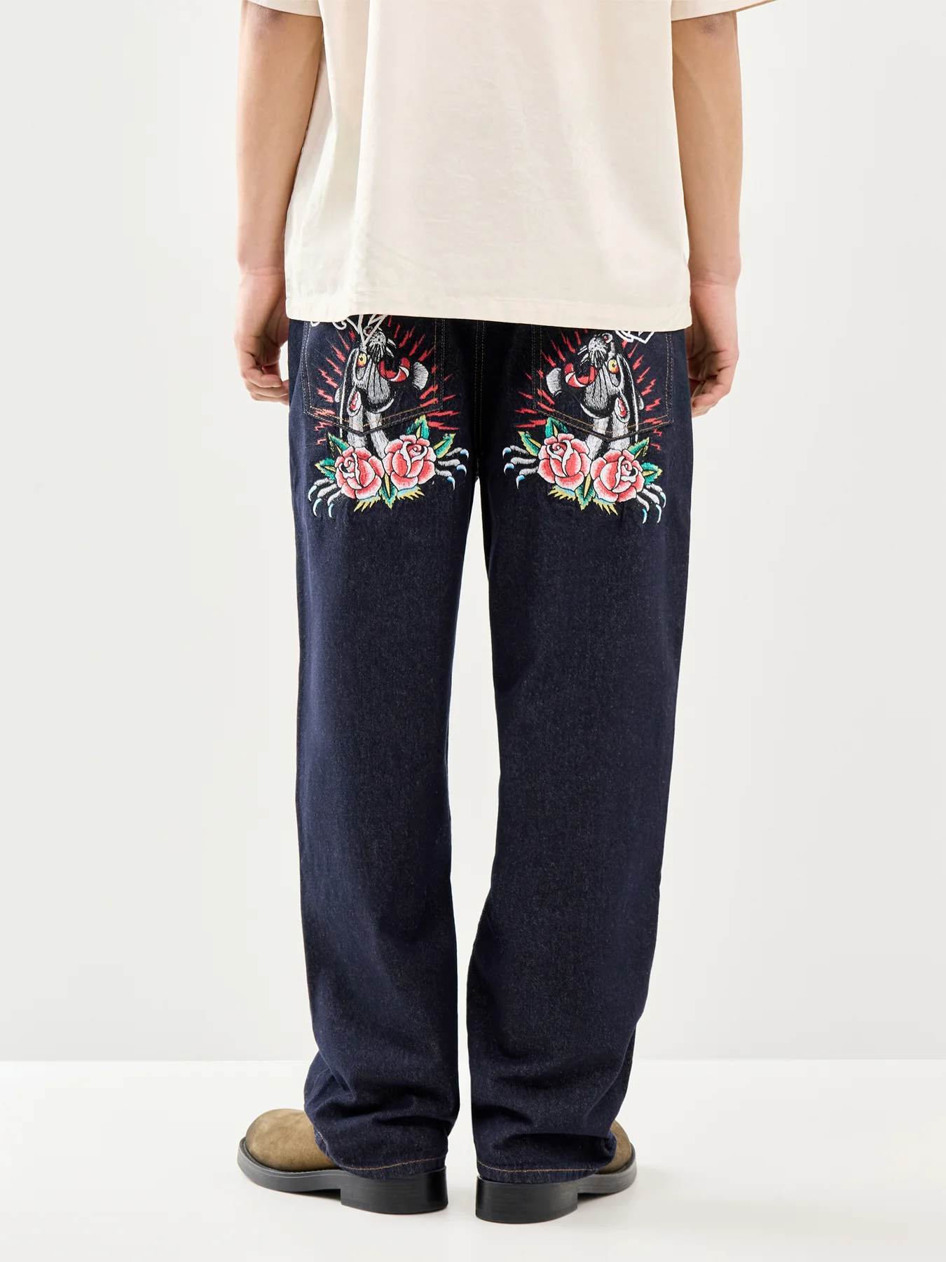 Embroidered Panther Relaxed Jeans Blue - Image 5