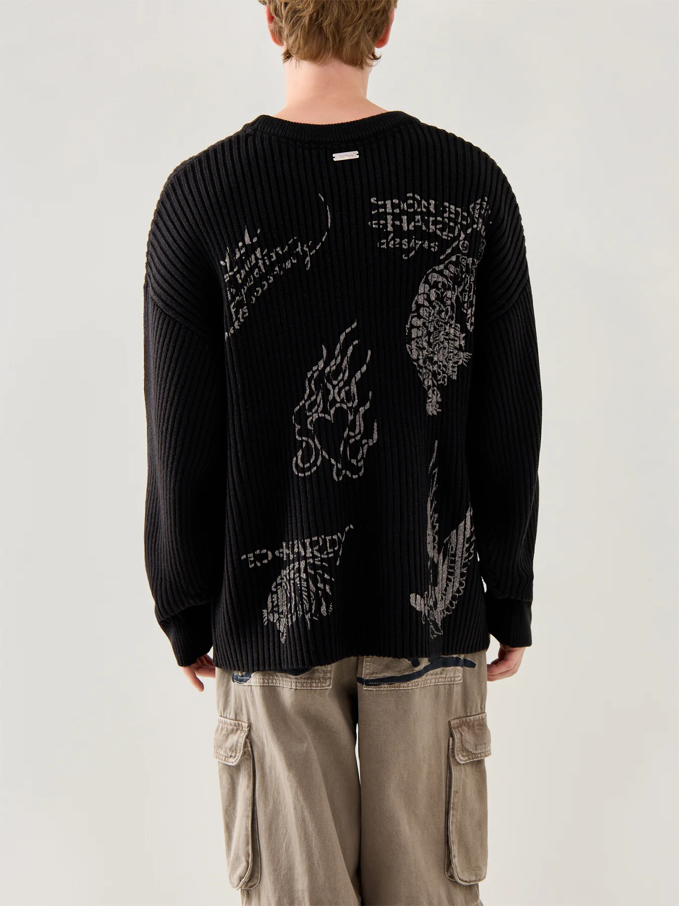 Mens Gothic Ribbed Knitted Crew Jumper Black - Image 5