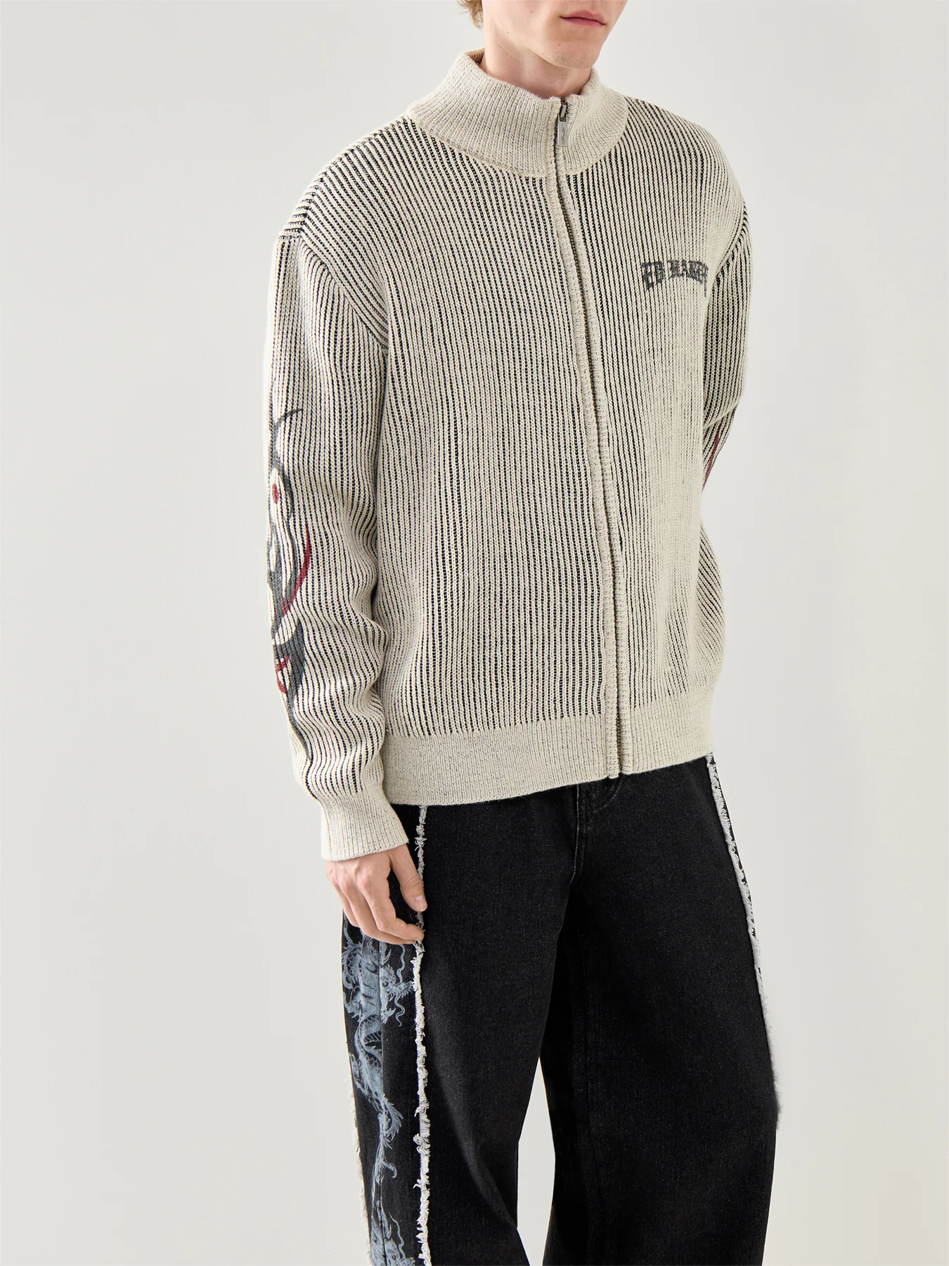 Life Before Honor Fur Detail Knitted Zip Thru Jacket White - Image 4