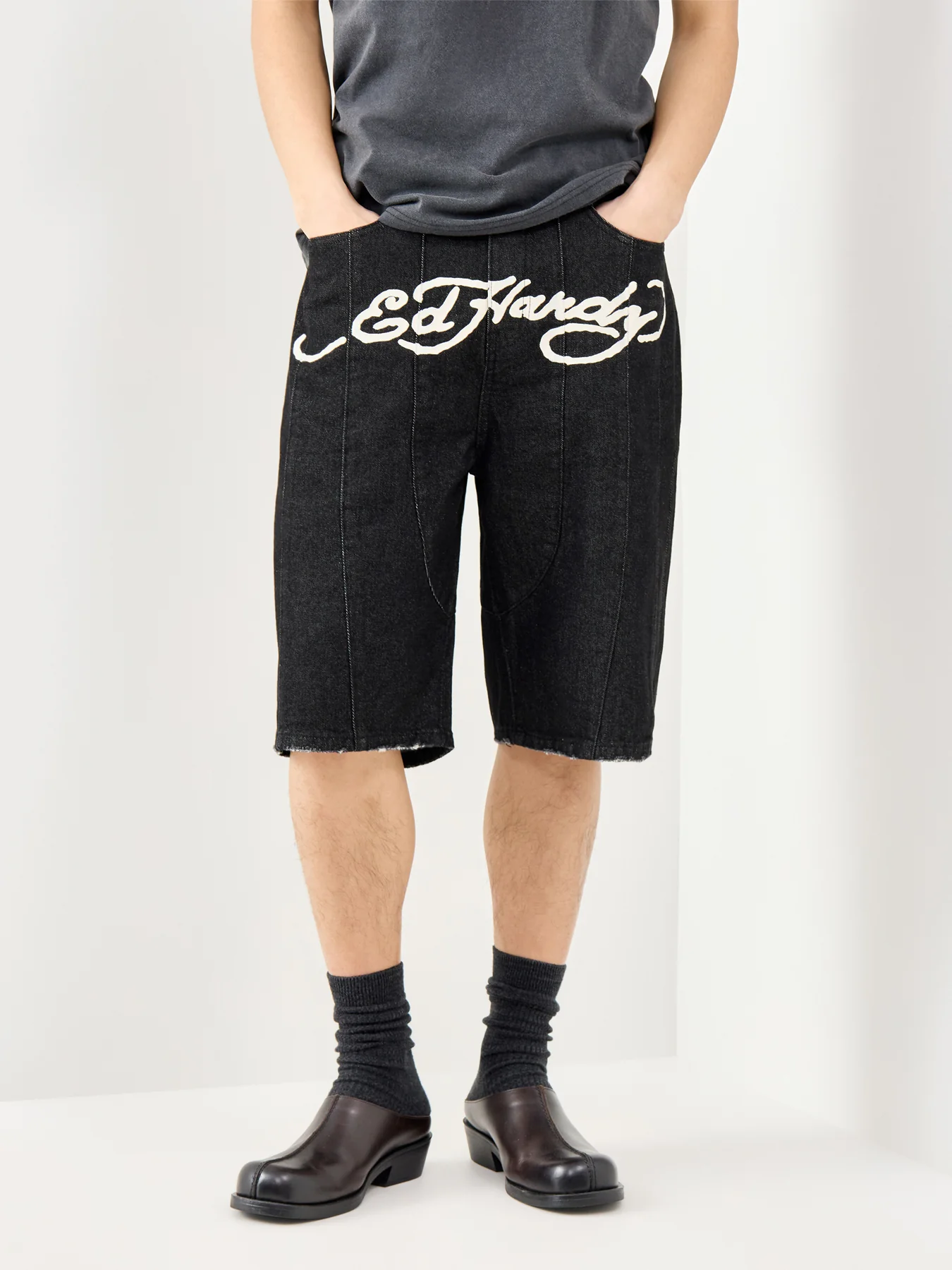Moto Panelled Denim Jorts Black - Image 4