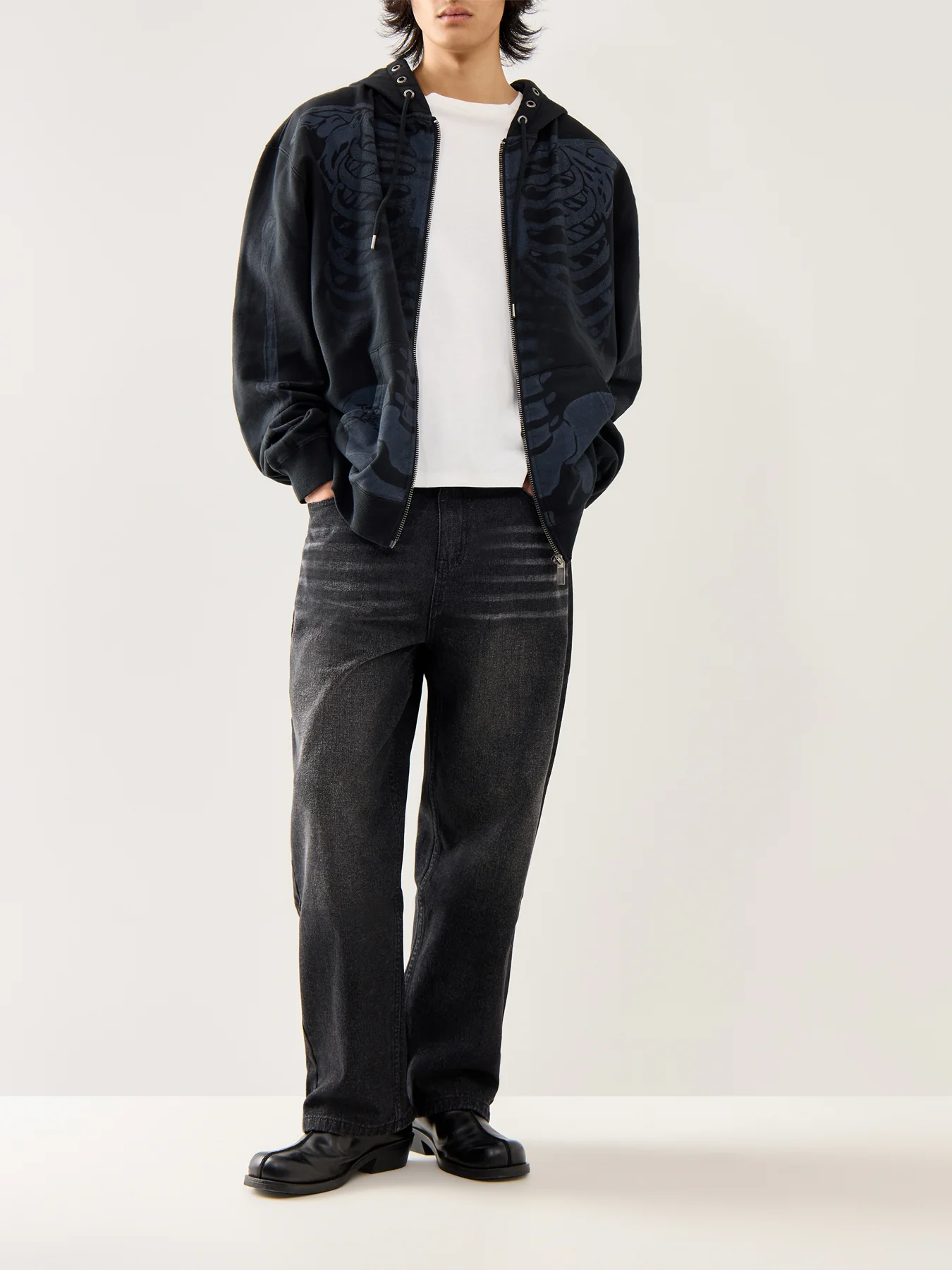 Mens Skeleton In Acid Zip Thru Hoodie - Image 2