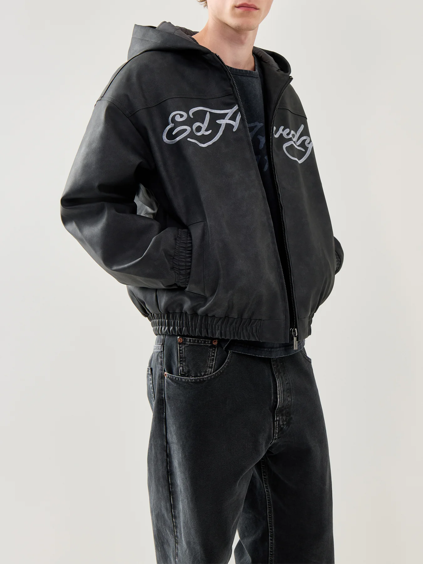 Mens Soaring Eagles Pu Hooded Vegan Leather Jacket - Image 4