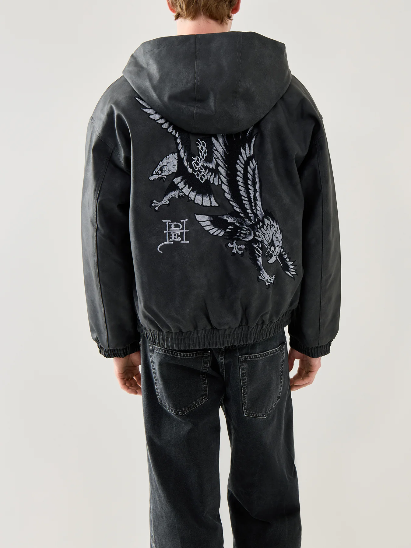 Mens Soaring Eagles Pu Hooded Vegan Leather Jacket - Image 5