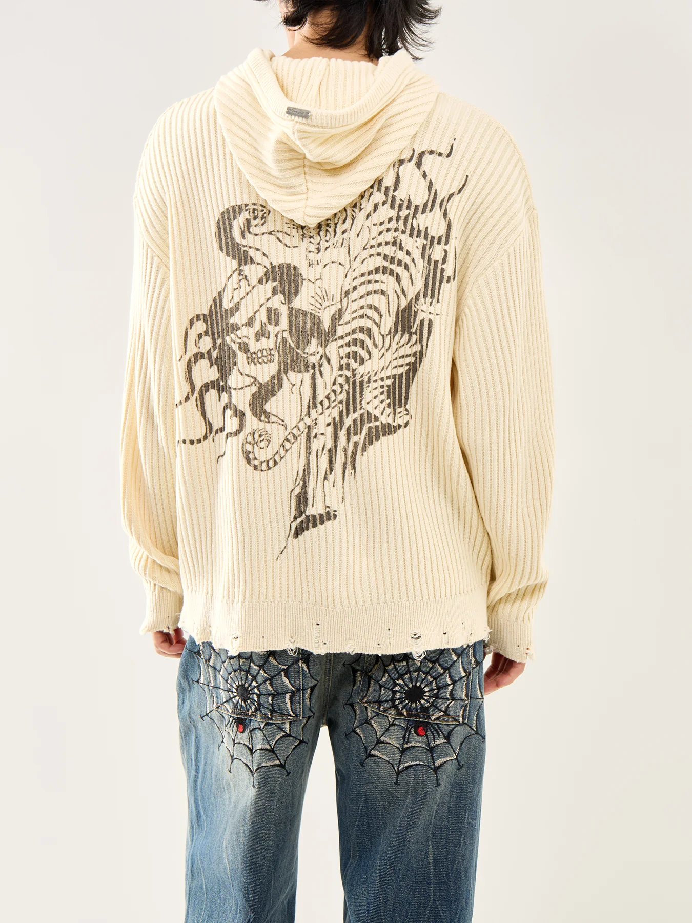 Tiger Snake Knit Hoodie Ecru - Image 5
