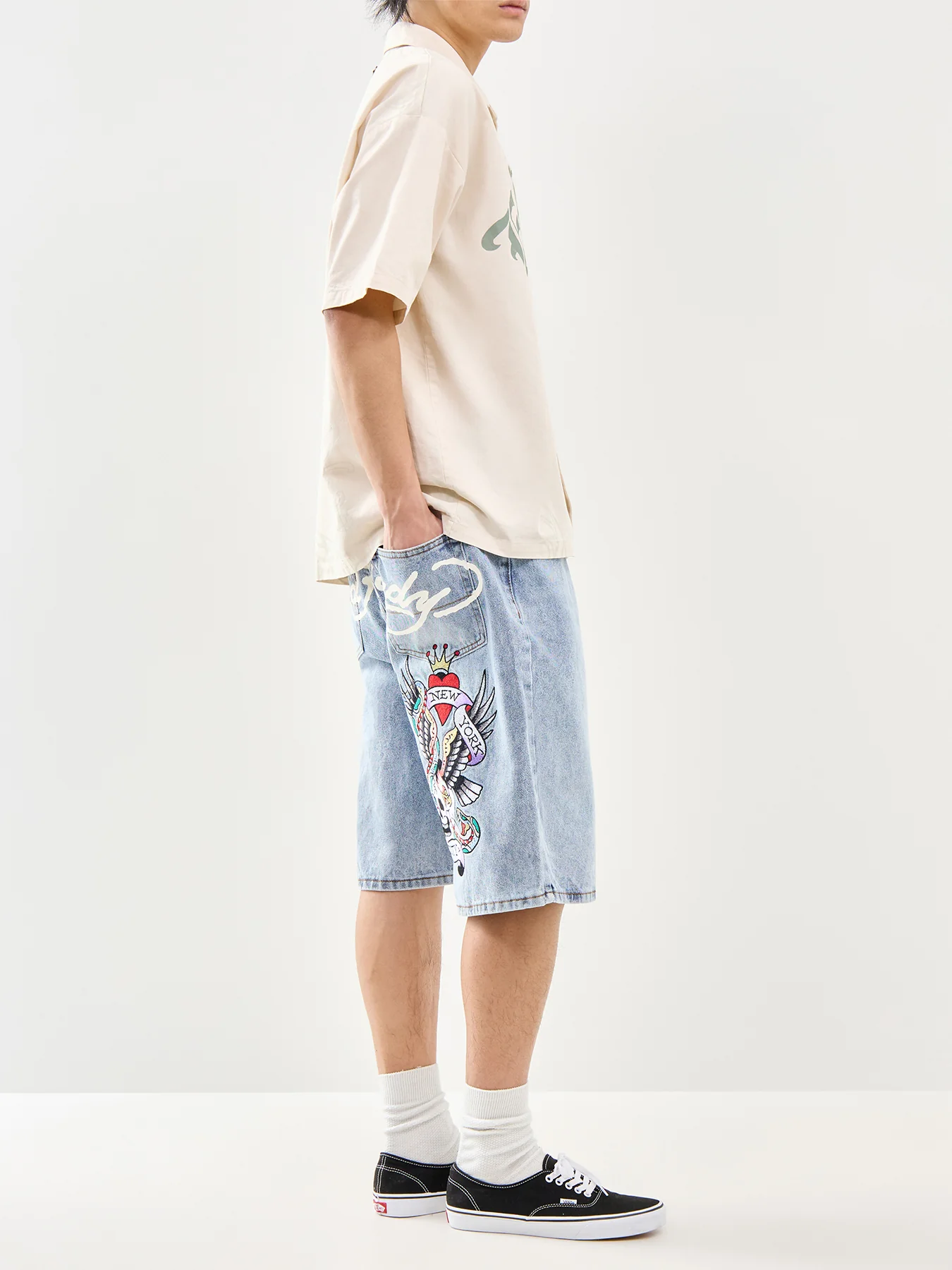 Skull Denim Jorts Blue - Image 2