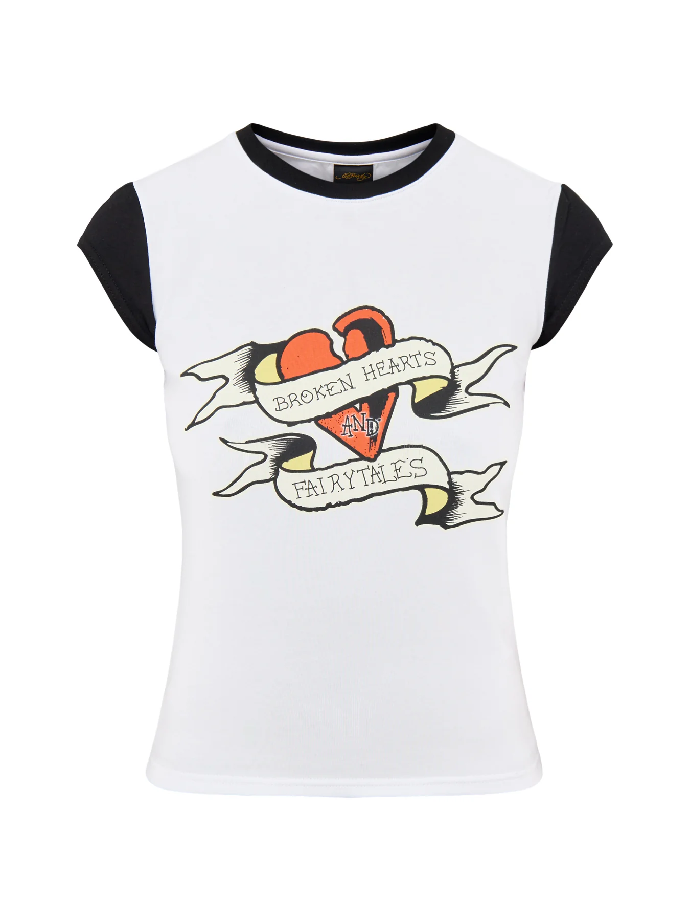 Broken Hearts Contrast Baby Tee White