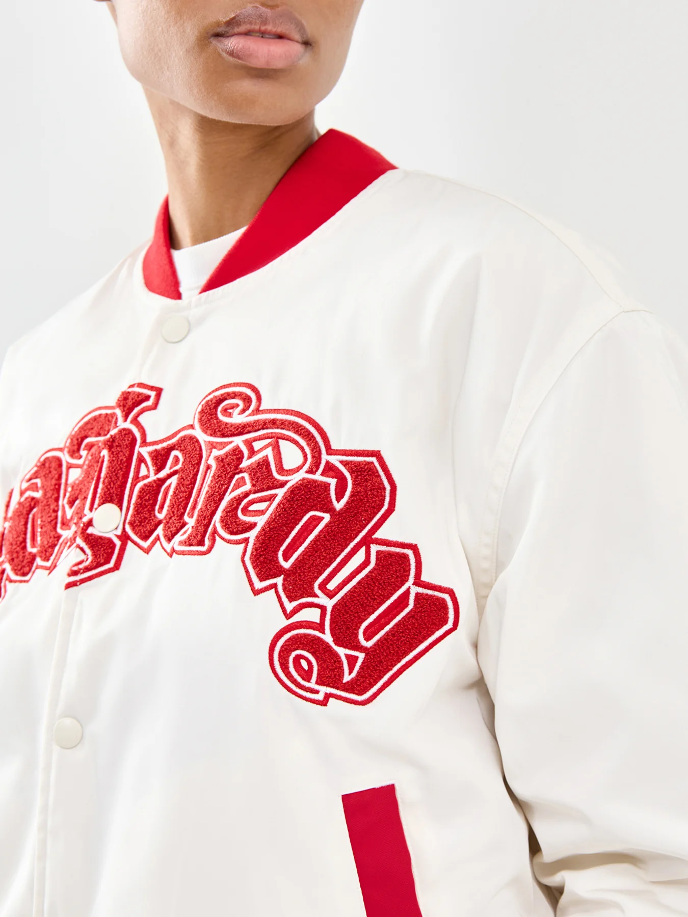 Gothic Flaming Eagle Bomber Jacket Cream - Image 3