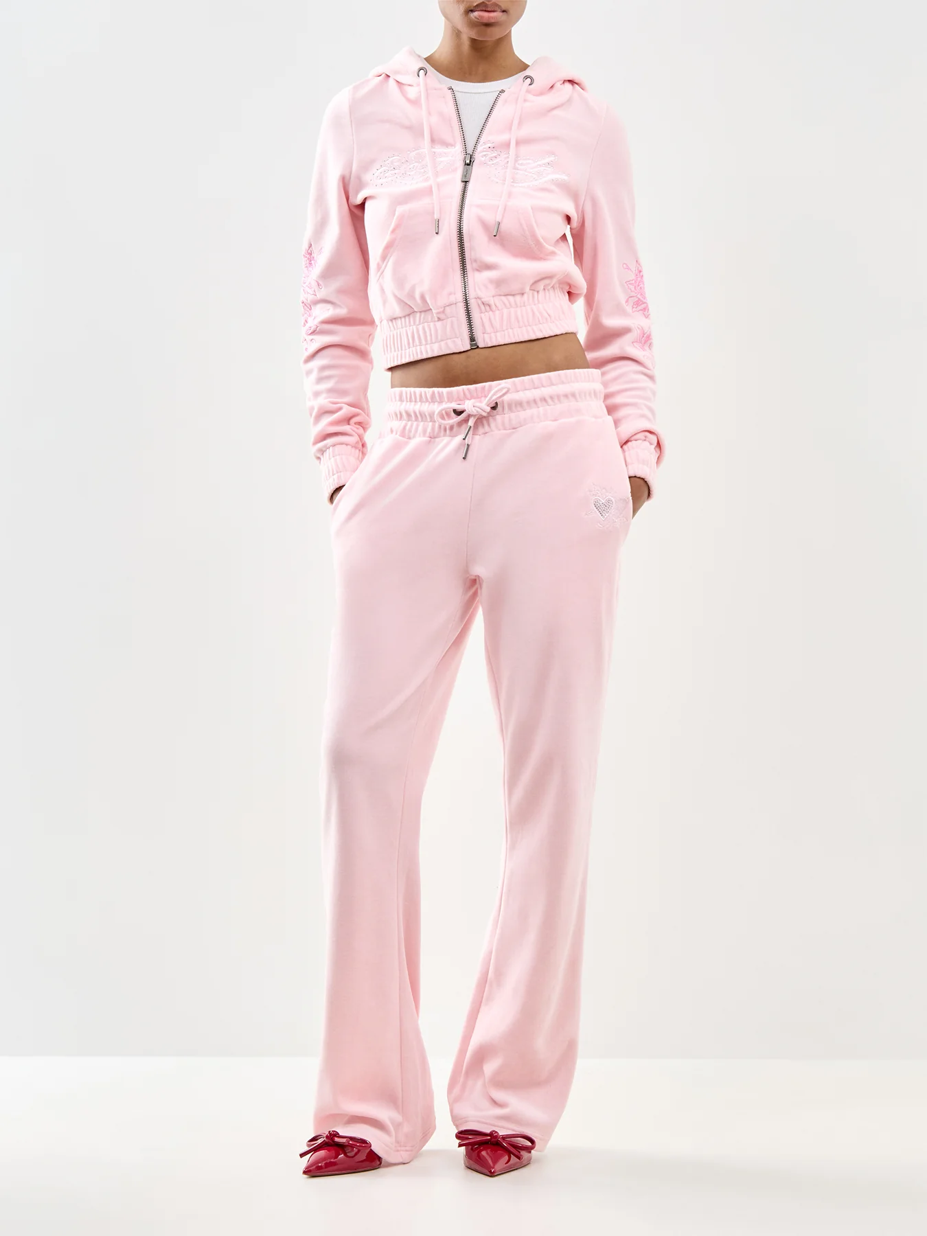 Love and Thorns Diamante Velour Hoodie Pink - Image 2