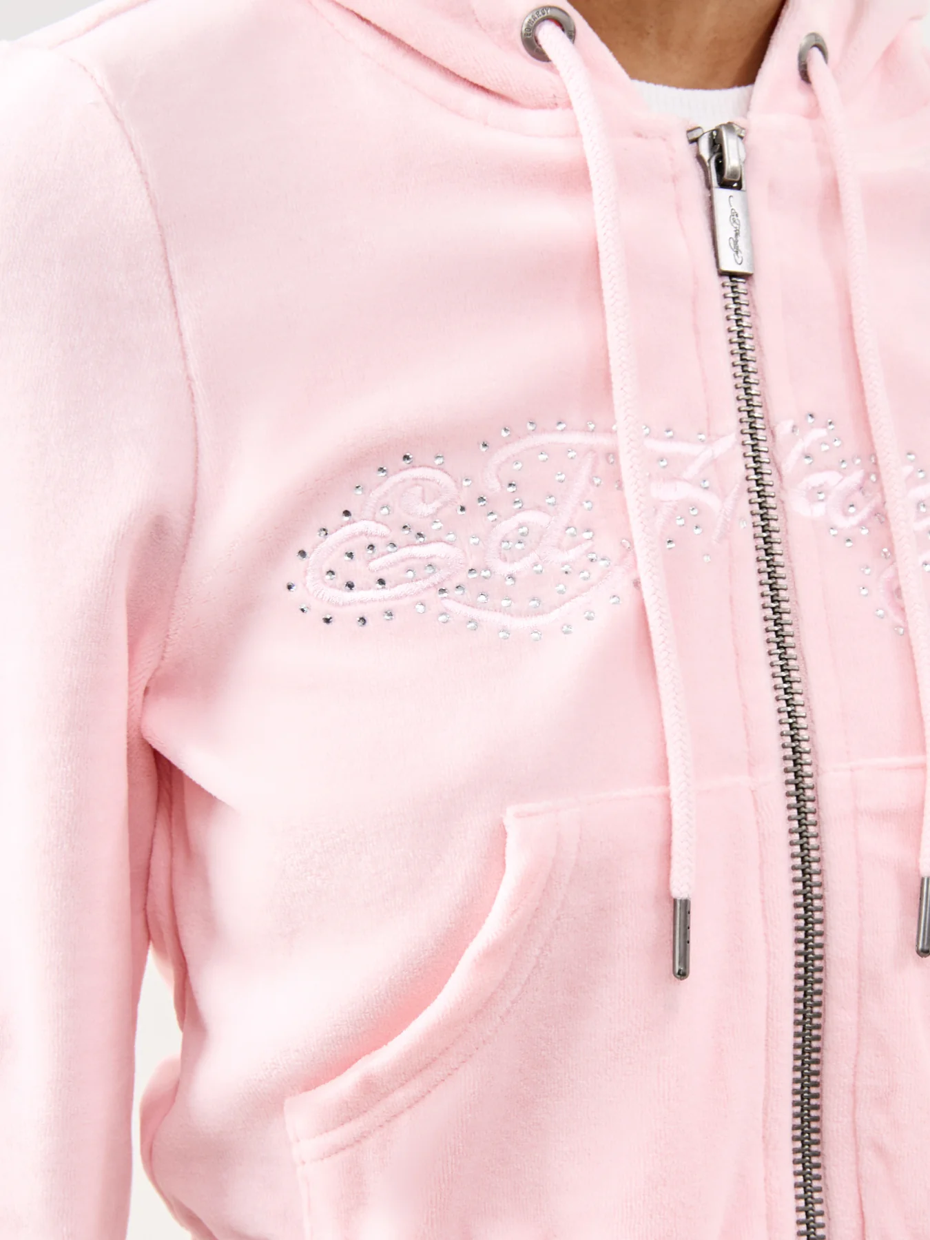 Love and Thorns Diamante Velour Hoodie Pink - Image 3