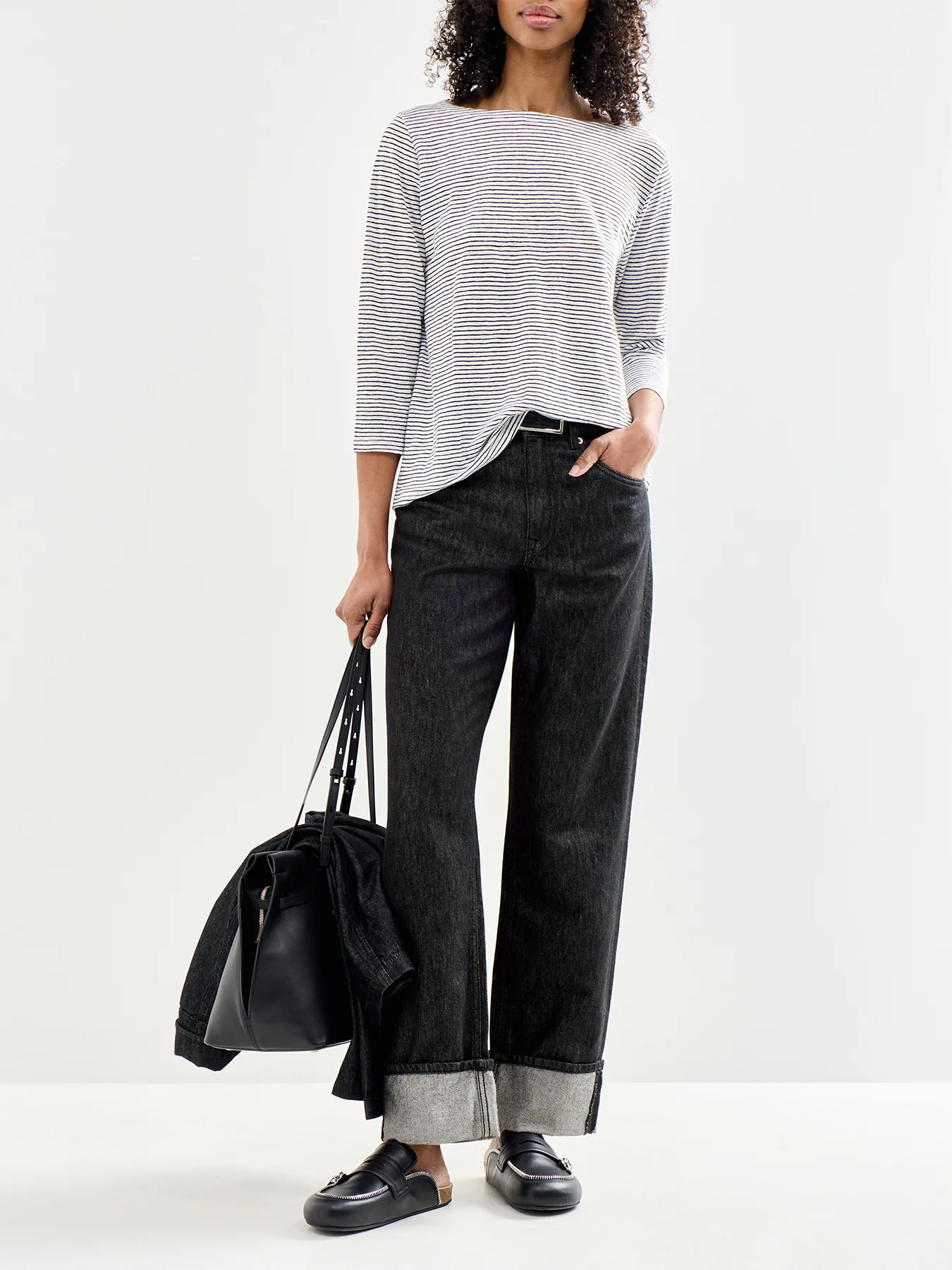 Bateau Neck Slim Top White Black - Image 2