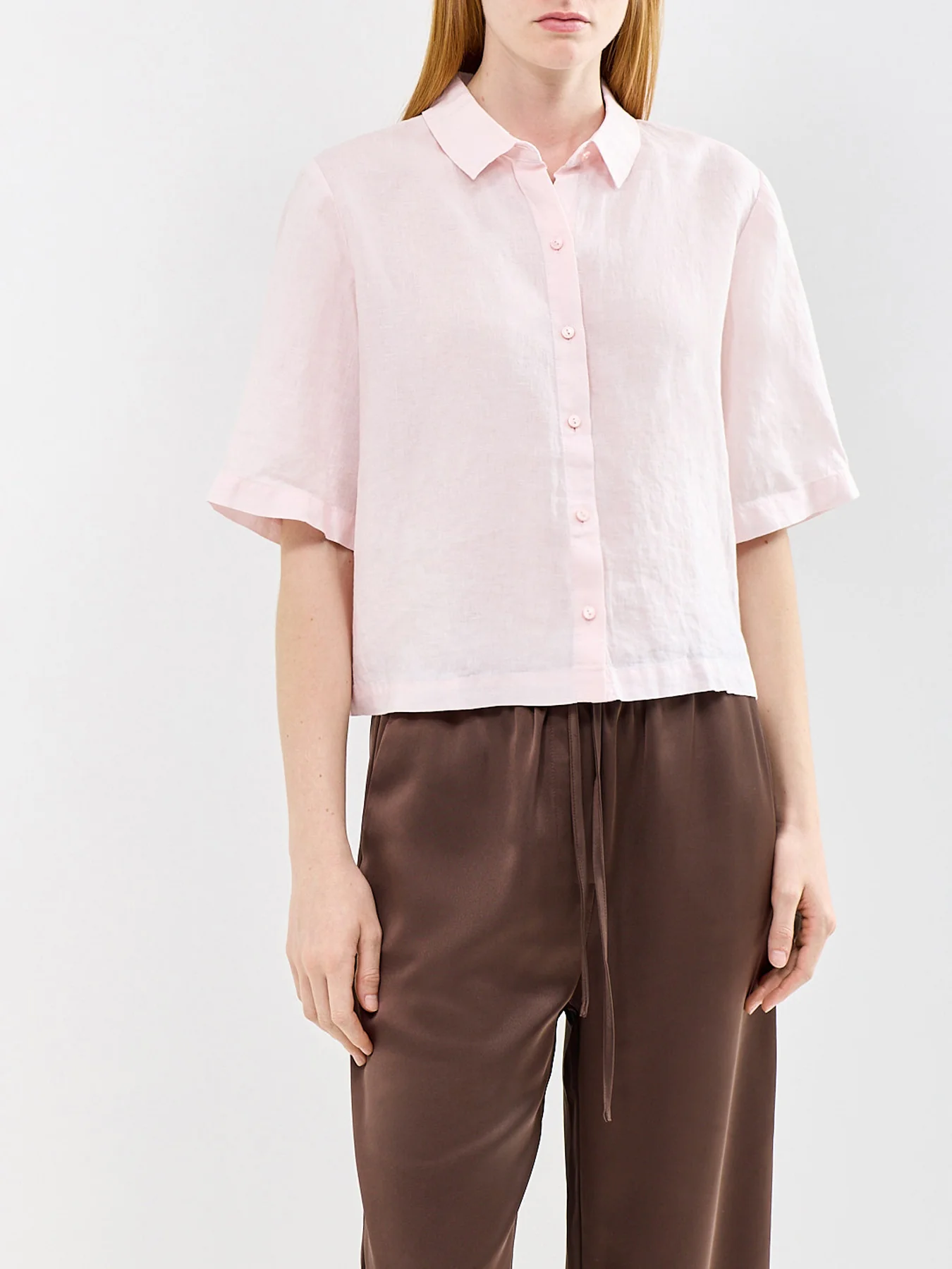 Classic Collar Elbow Sleeve Shirt Pink - Image 4