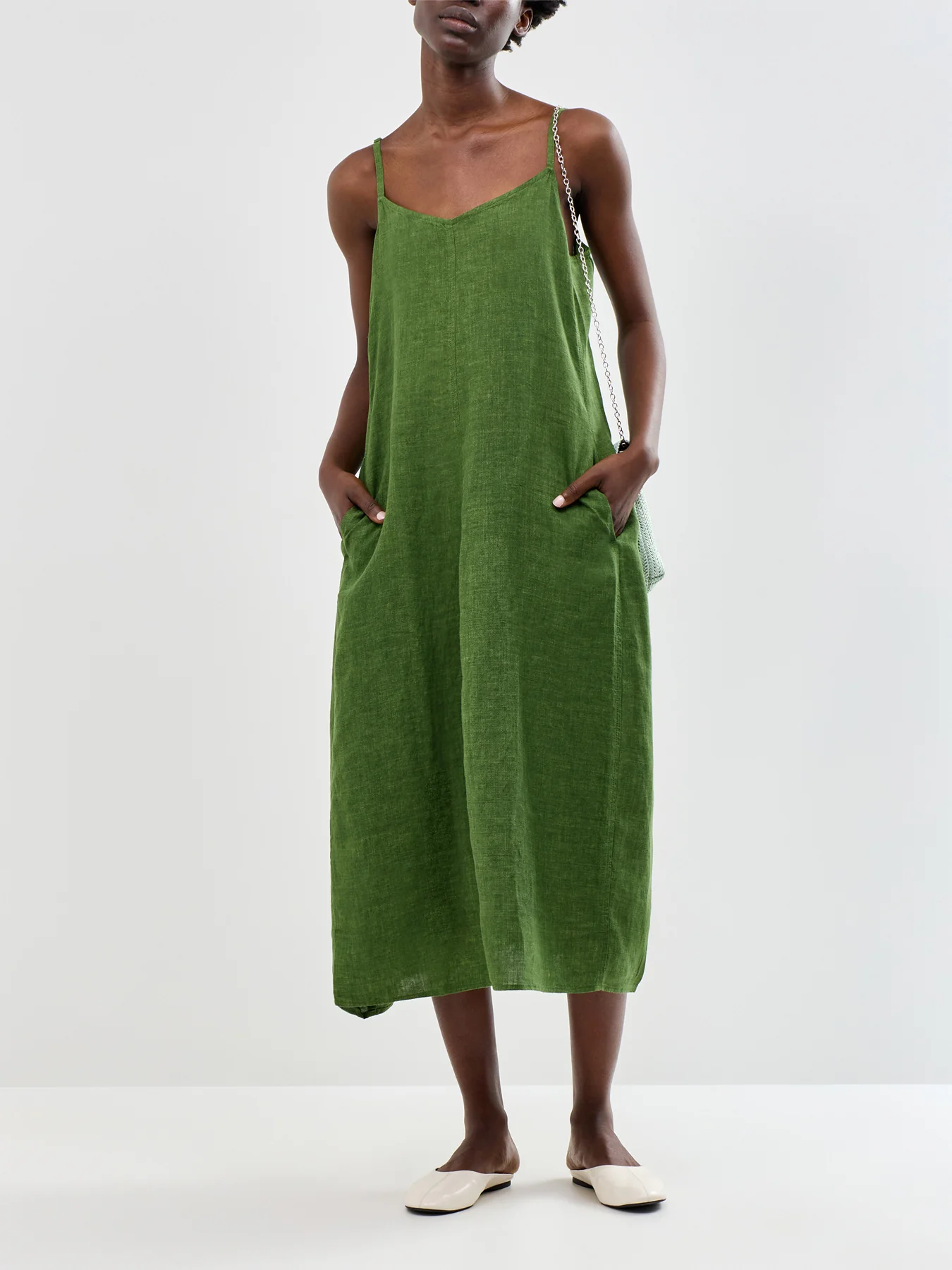 Lantern Midi Cami Dress Green - Image 2