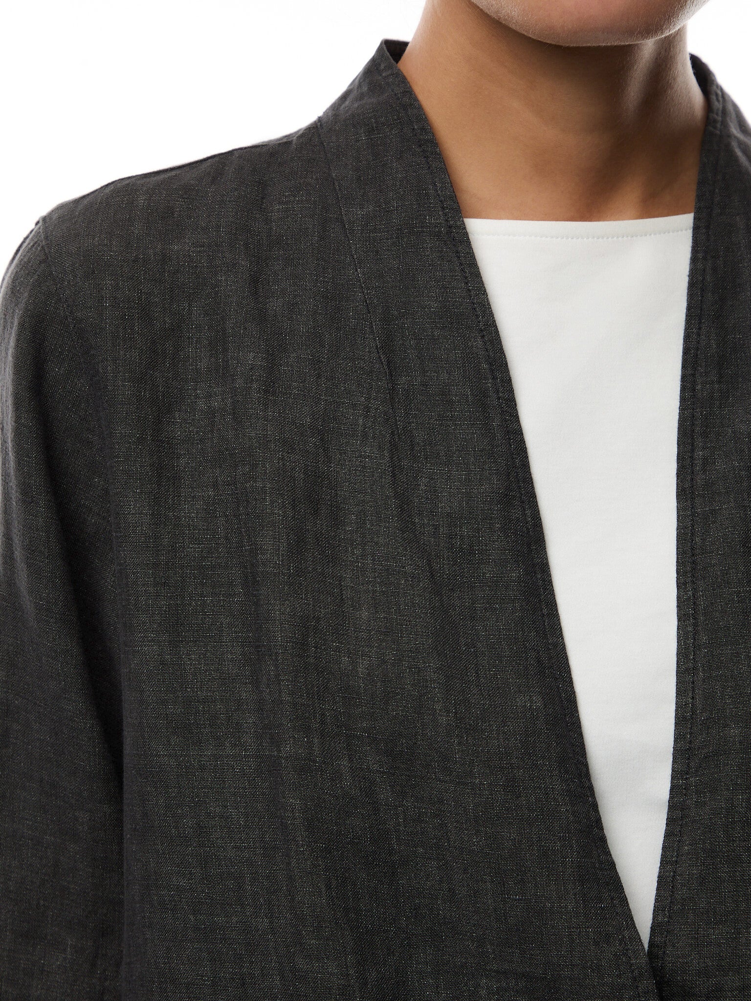 High Waisted Pleated Linen Trousers Grey - Image 3