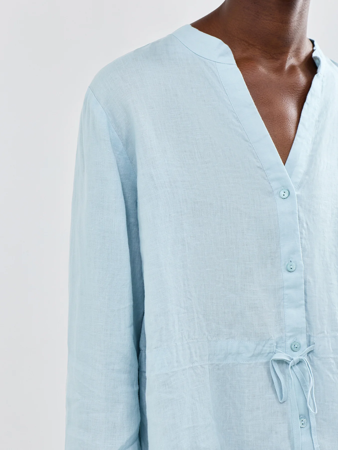Mandarin Collar Long Shirt Blue - Image 3