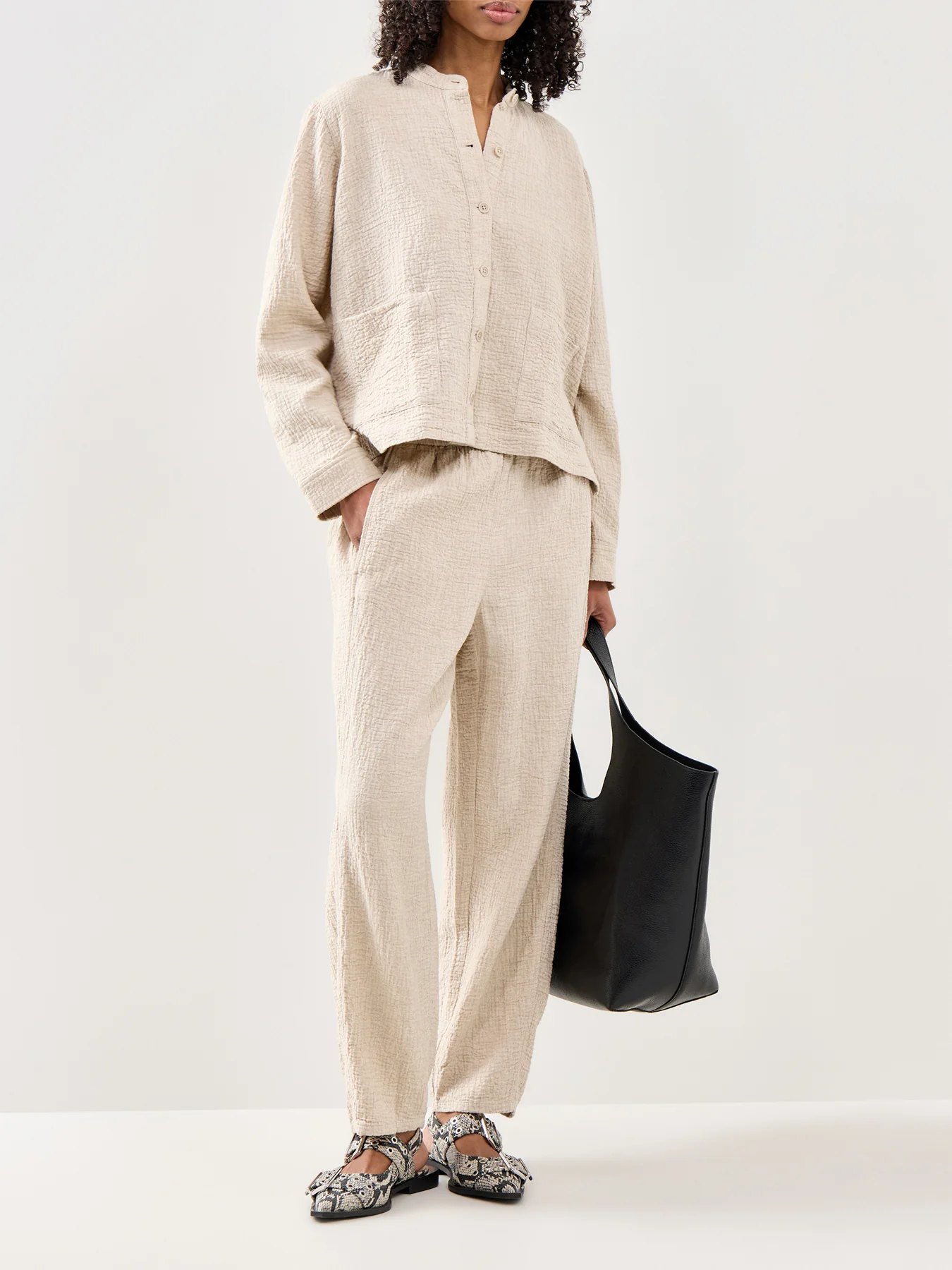 Mandarin Collar Shirt Jacket Beige - Image 2