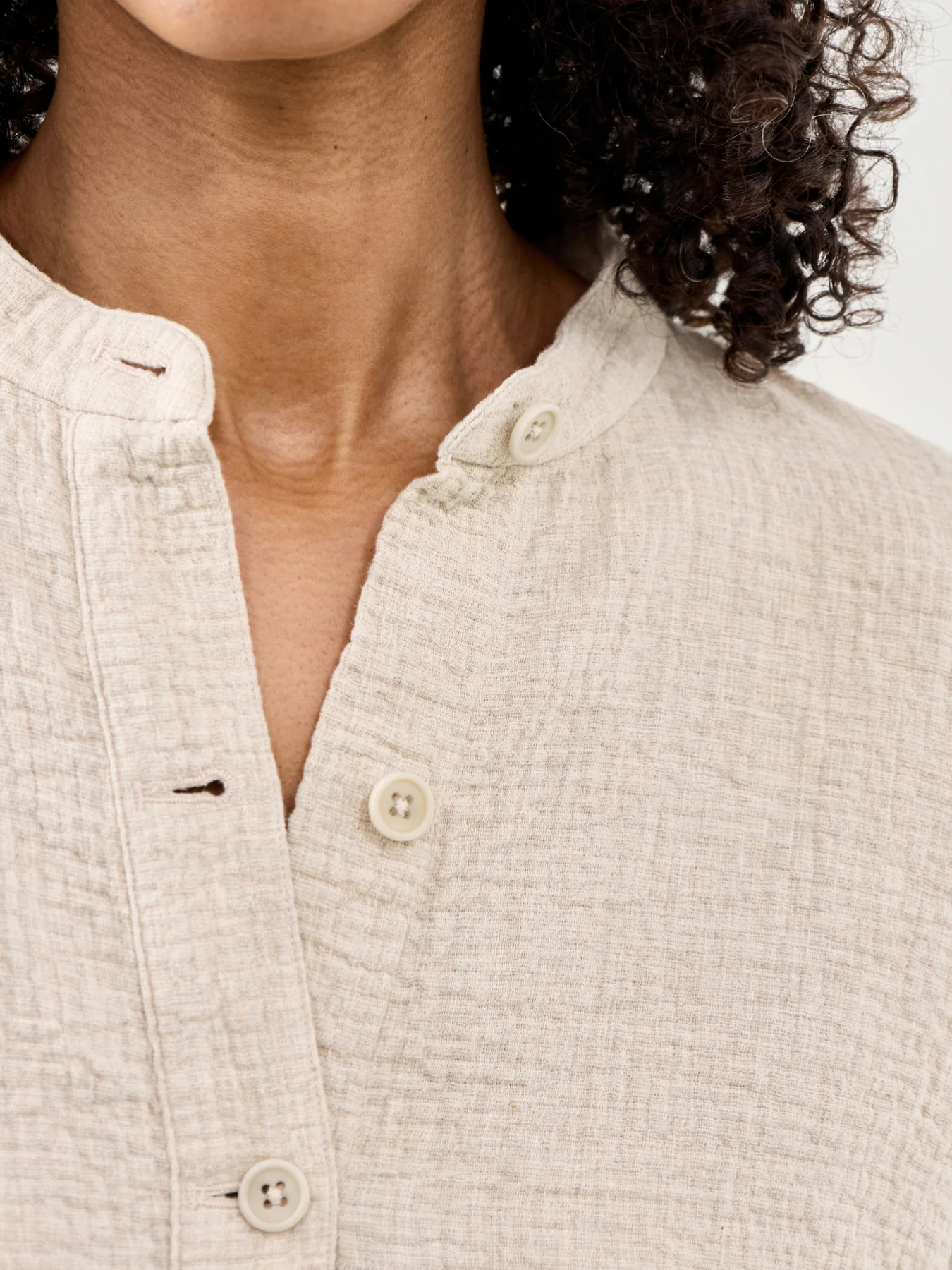 Mandarin Collar Shirt Jacket Beige - Image 3