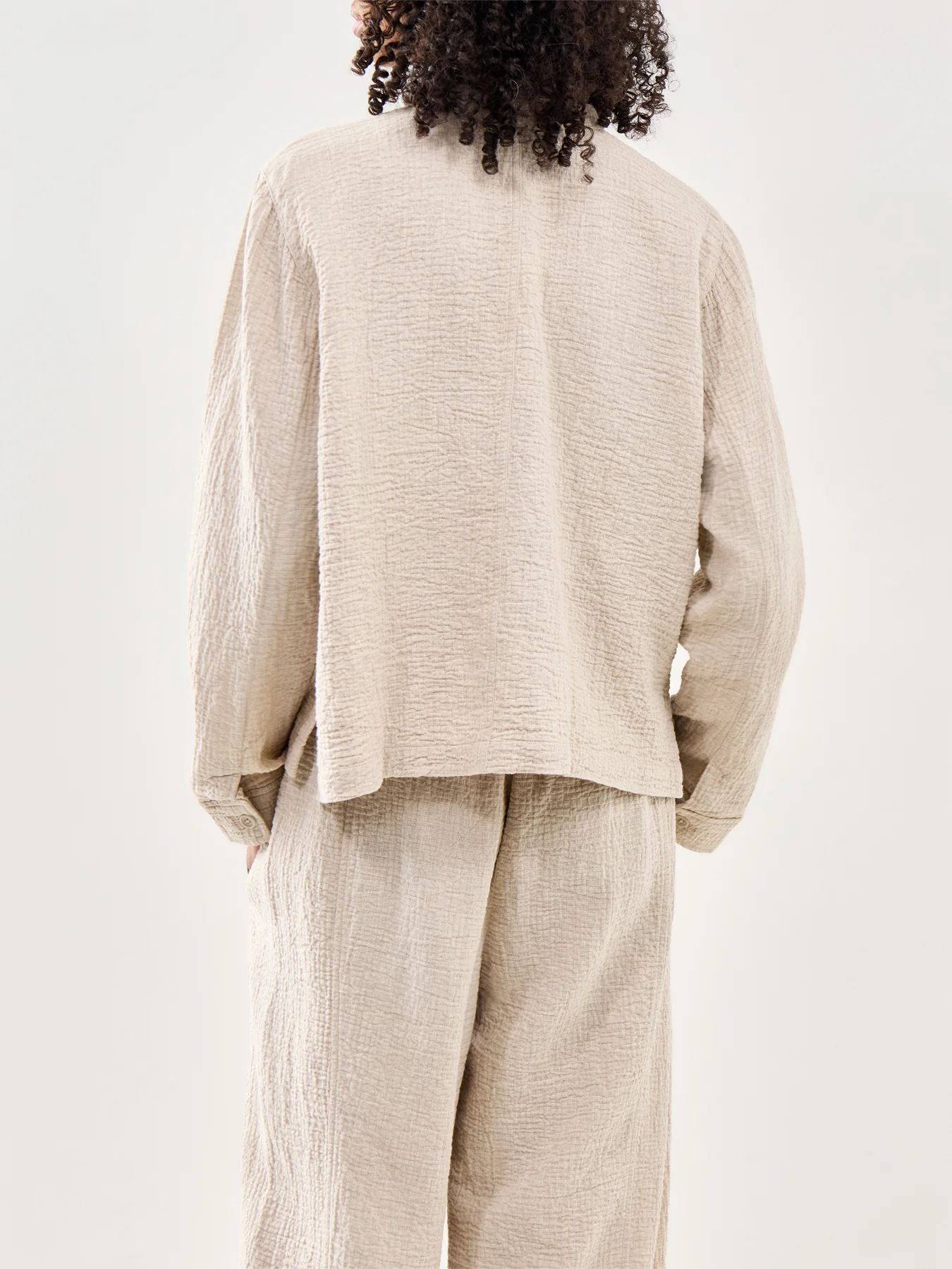 Mandarin Collar Shirt Jacket Beige - Image 5