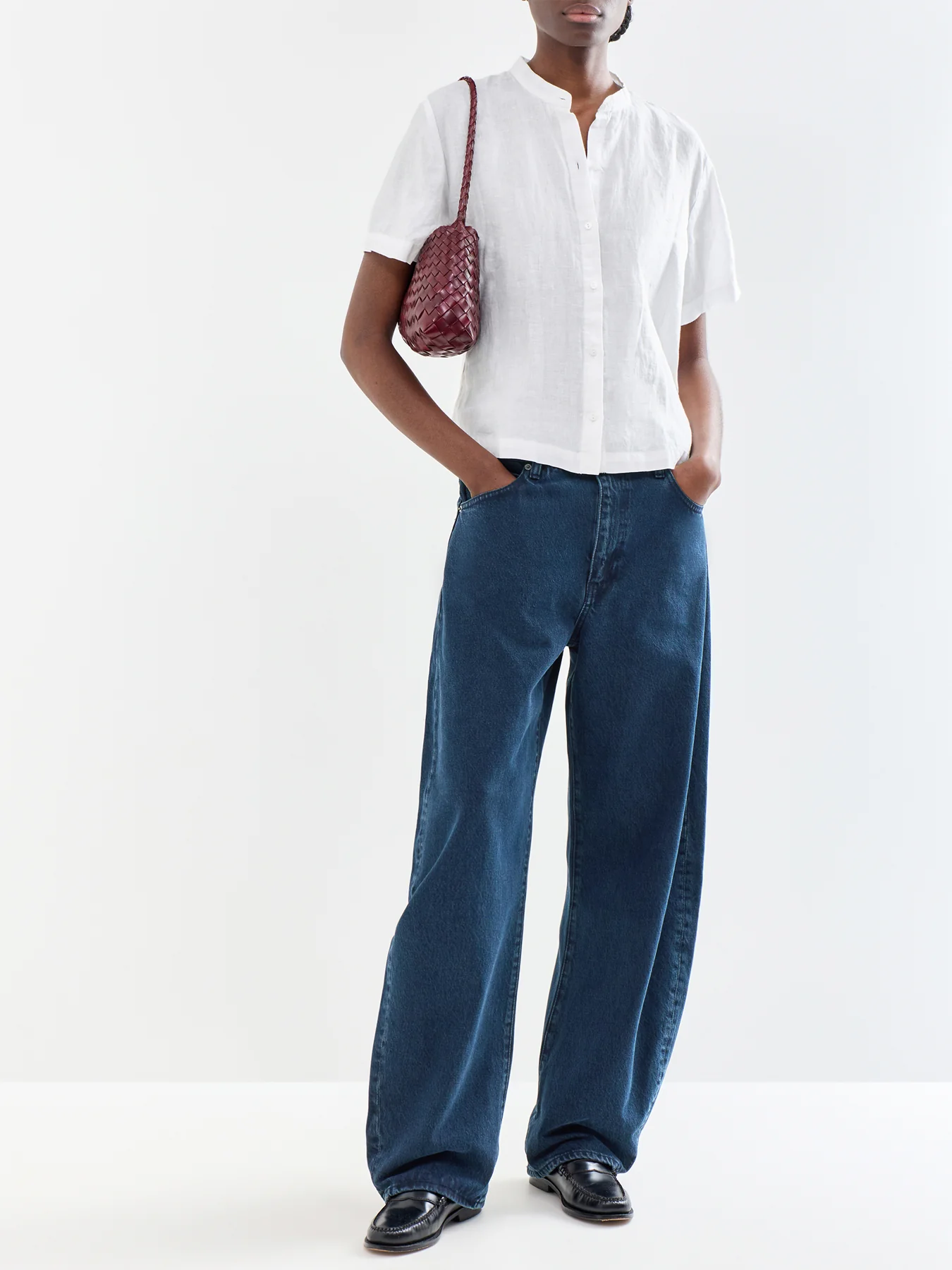 Mandarin Collar Linen Shirt White - Image 2