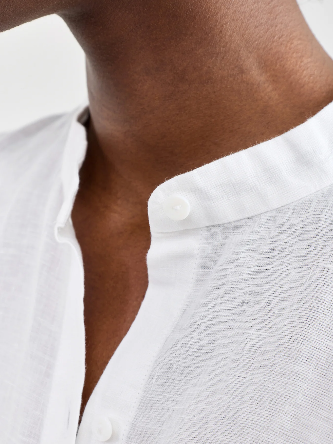 Mandarin Collar Linen Shirt White - Image 3