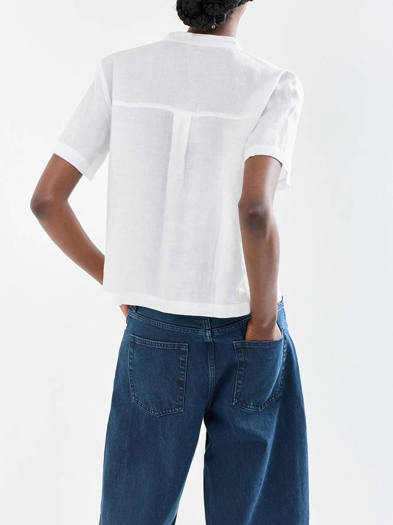 Mandarin Collar Linen Shirt White - Image 5