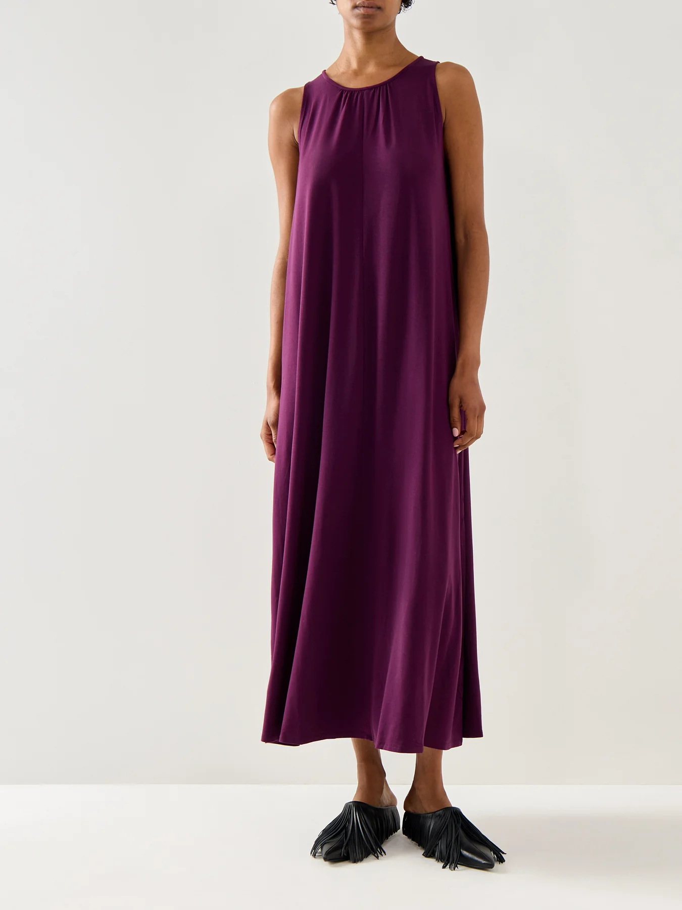 Round Neck Maxi Dress Tie Jersey Stretch Purple - Image 4