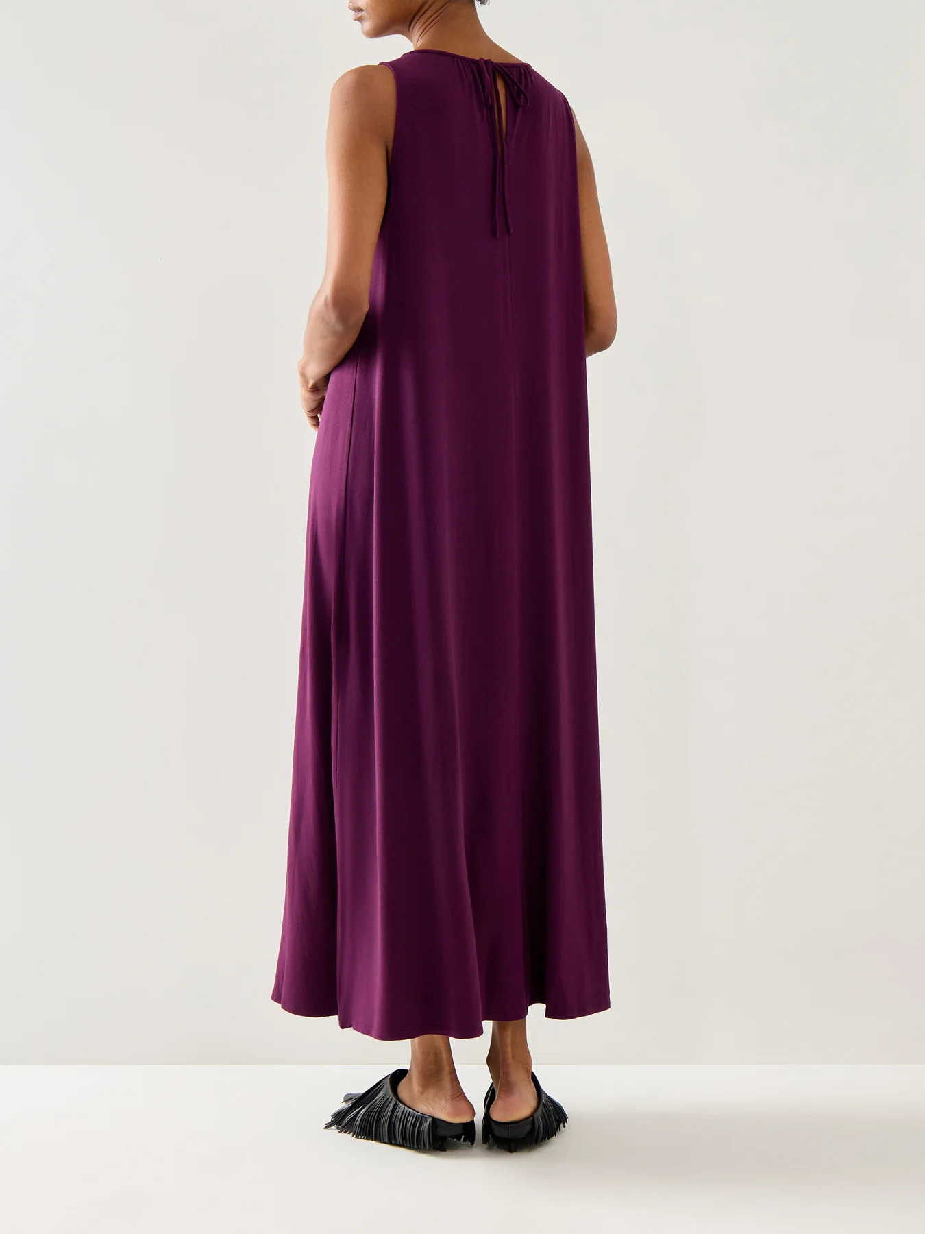 Round Neck Maxi Dress Tie Jersey Stretch Purple - Image 5