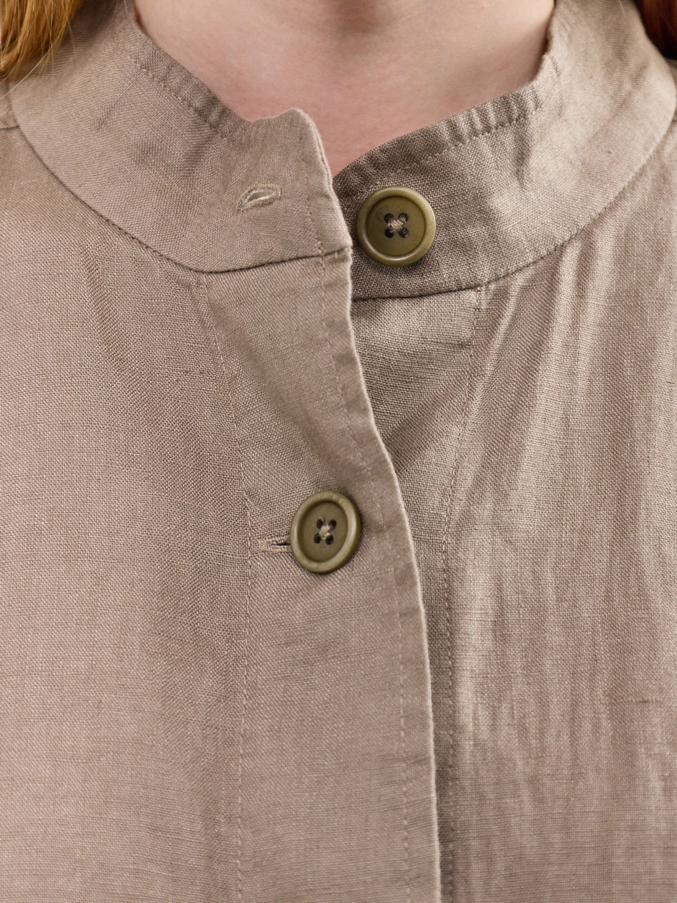 Stand Collar Duster Jacket Brown - Image 3