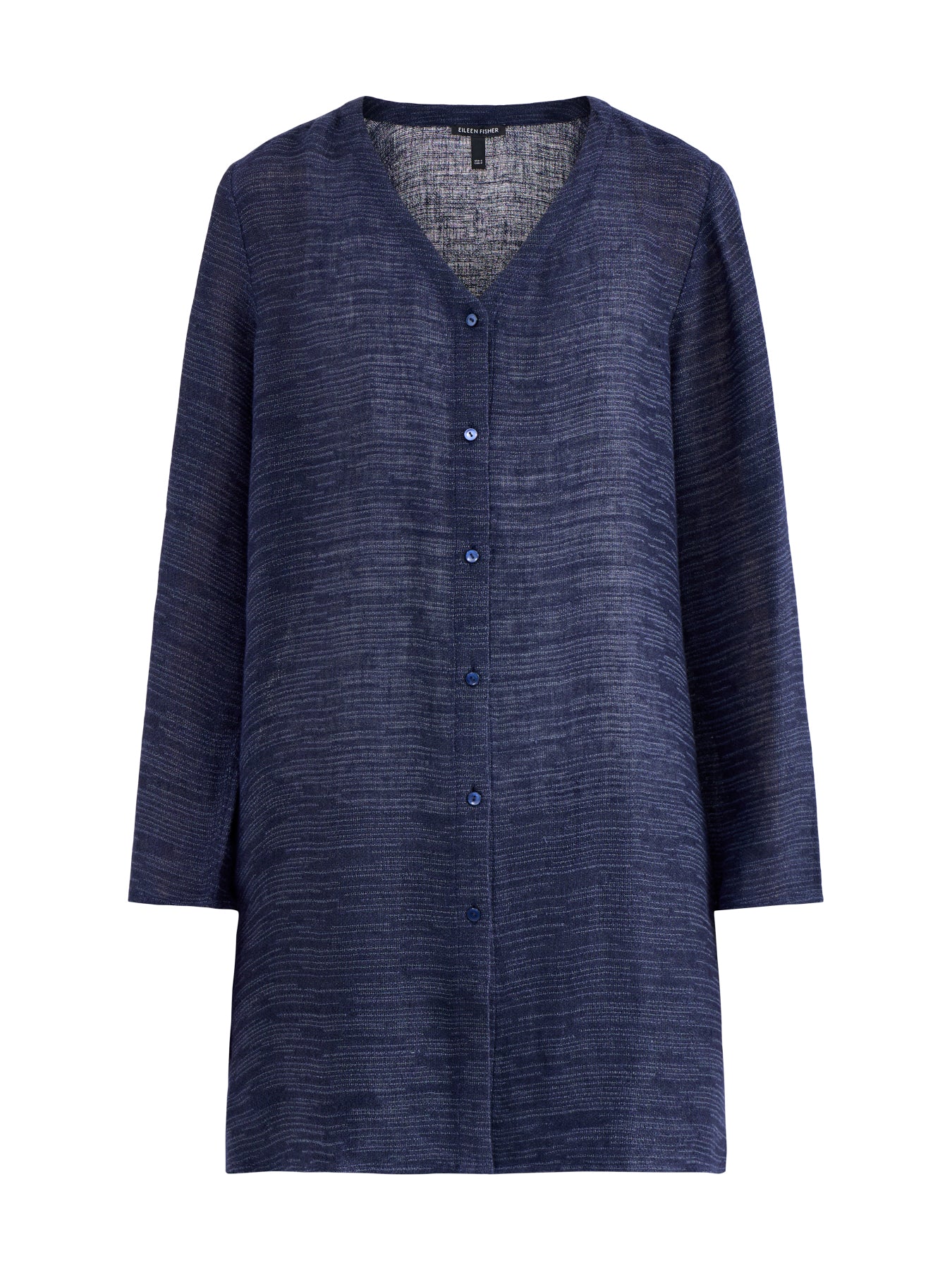 V-Neck Long Linen Shirt Navy