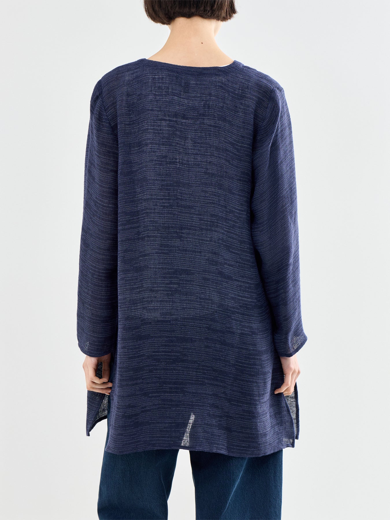 V-Neck Long Linen Shirt Navy - Image 5