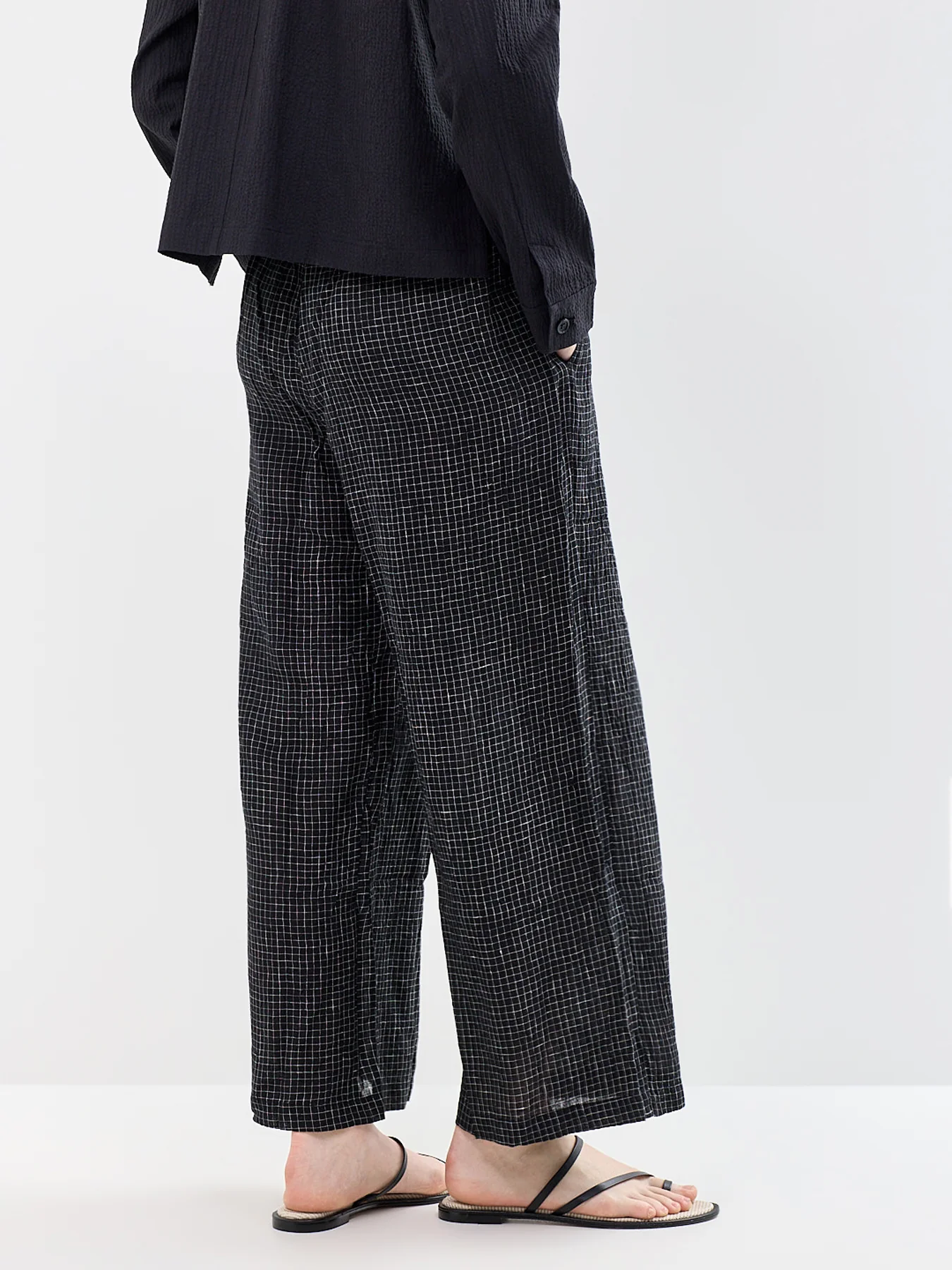 Wide Ankle Drawstring Trousers Black - Image 5