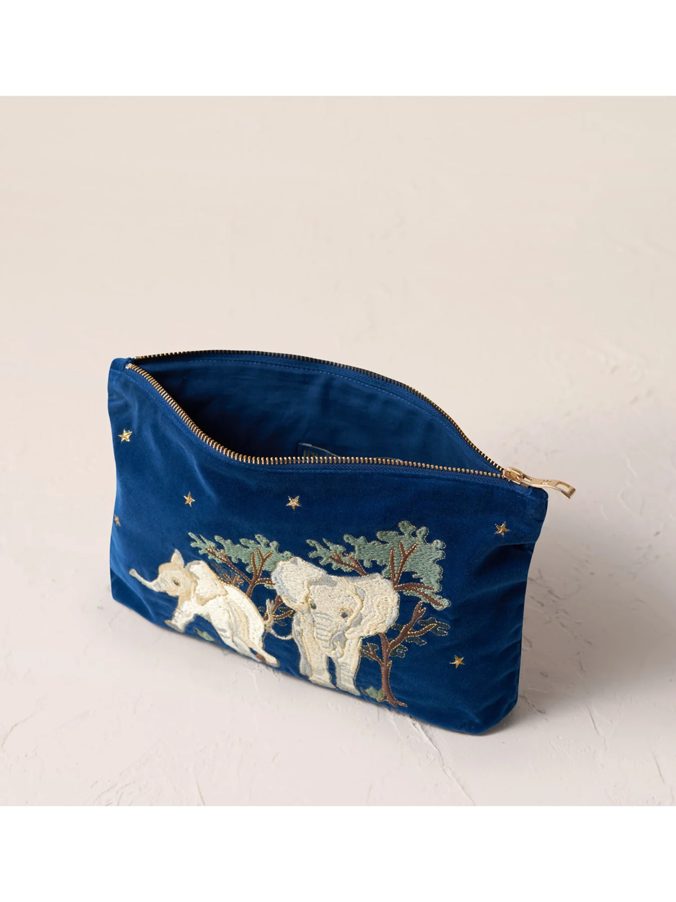 Baby Elephant Conservation Velvet Mini Pouch Navy - Image 2