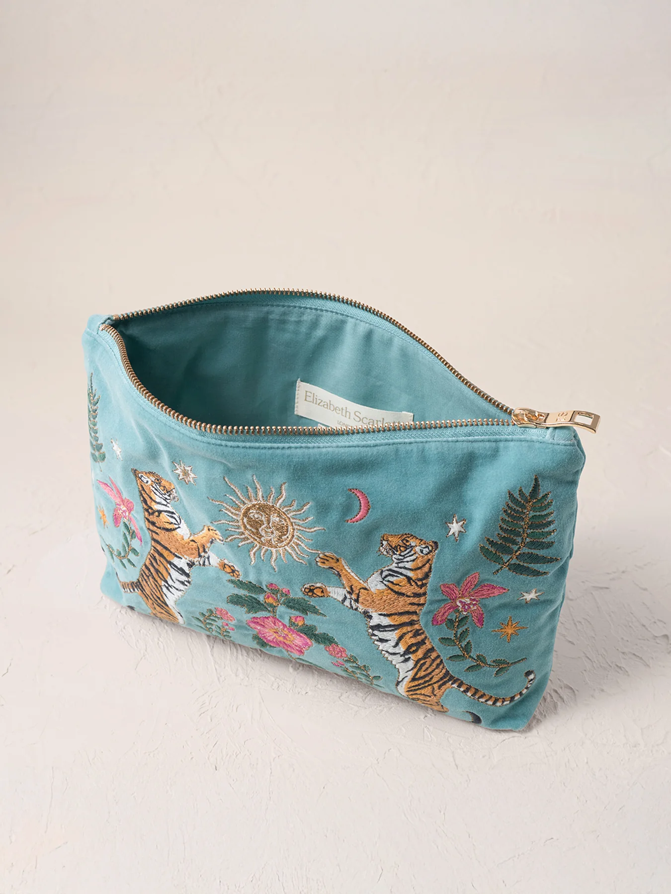 Celestial Tigers Velvet Everyday Pouch Dusky Teal - Image 2