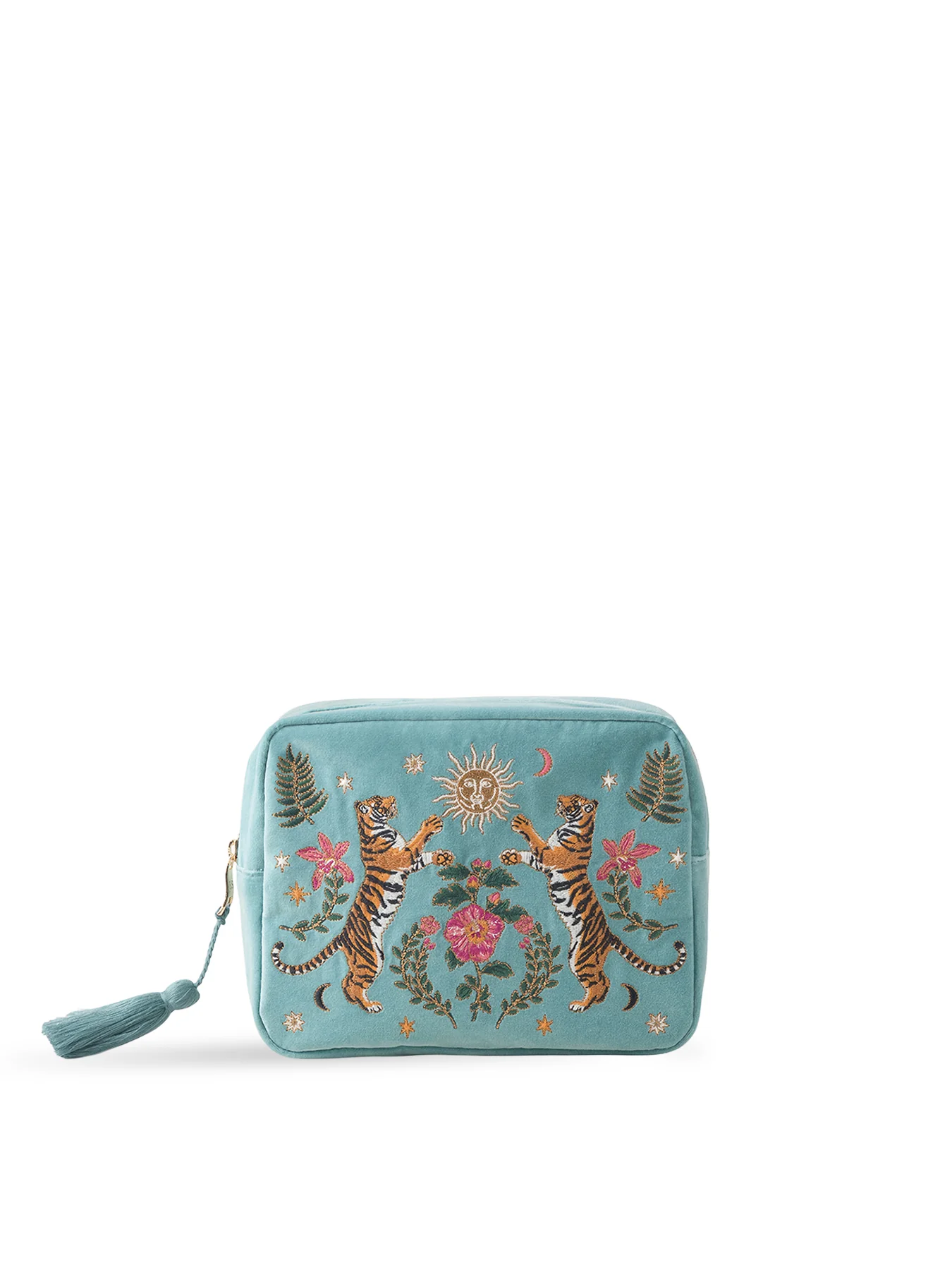 Celestial Tigers Velvet Wash Bag Dusky Teal