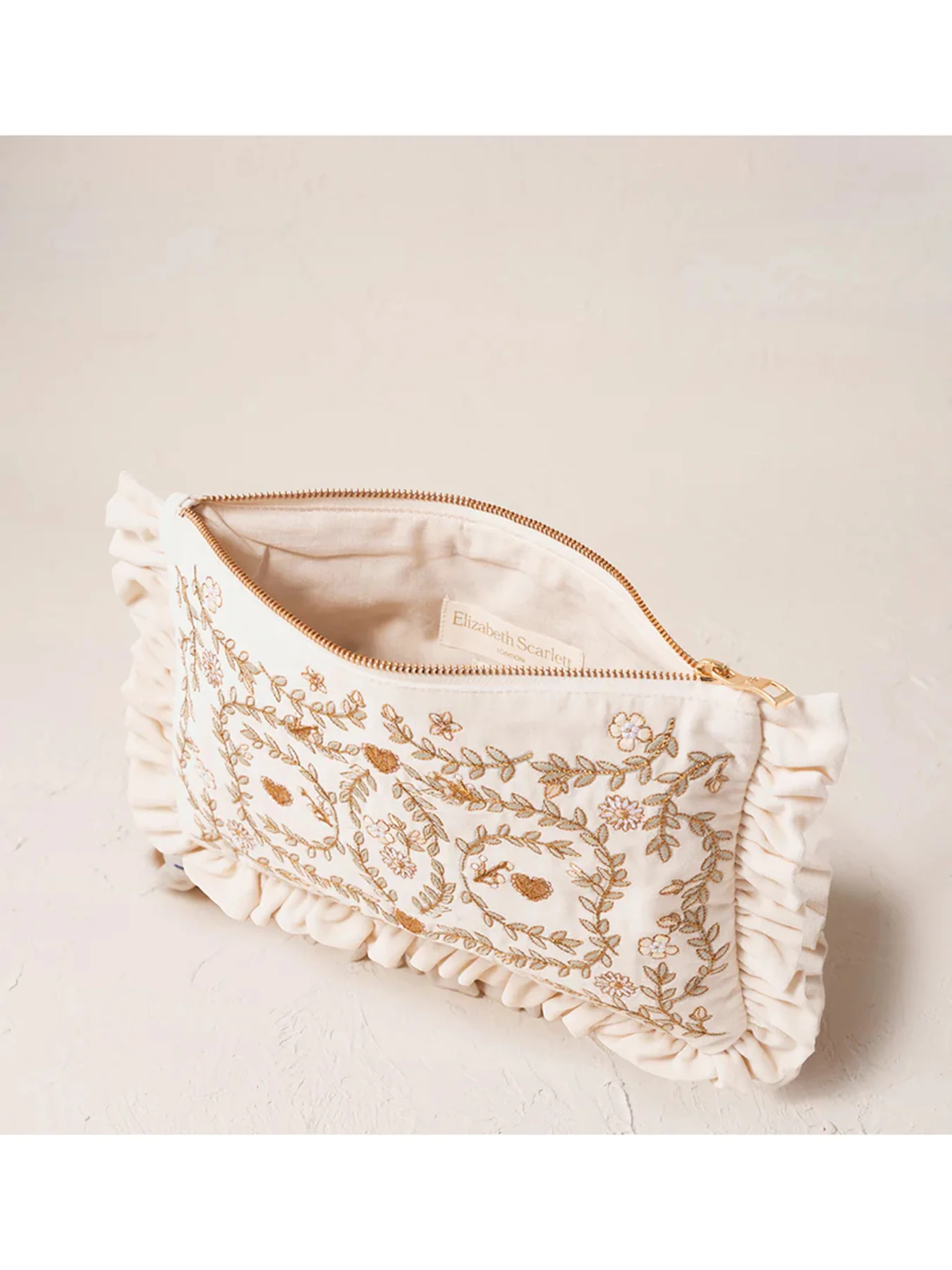 Mediterranean Garden Bride Velvet Frill Pouch Cream - Image 2