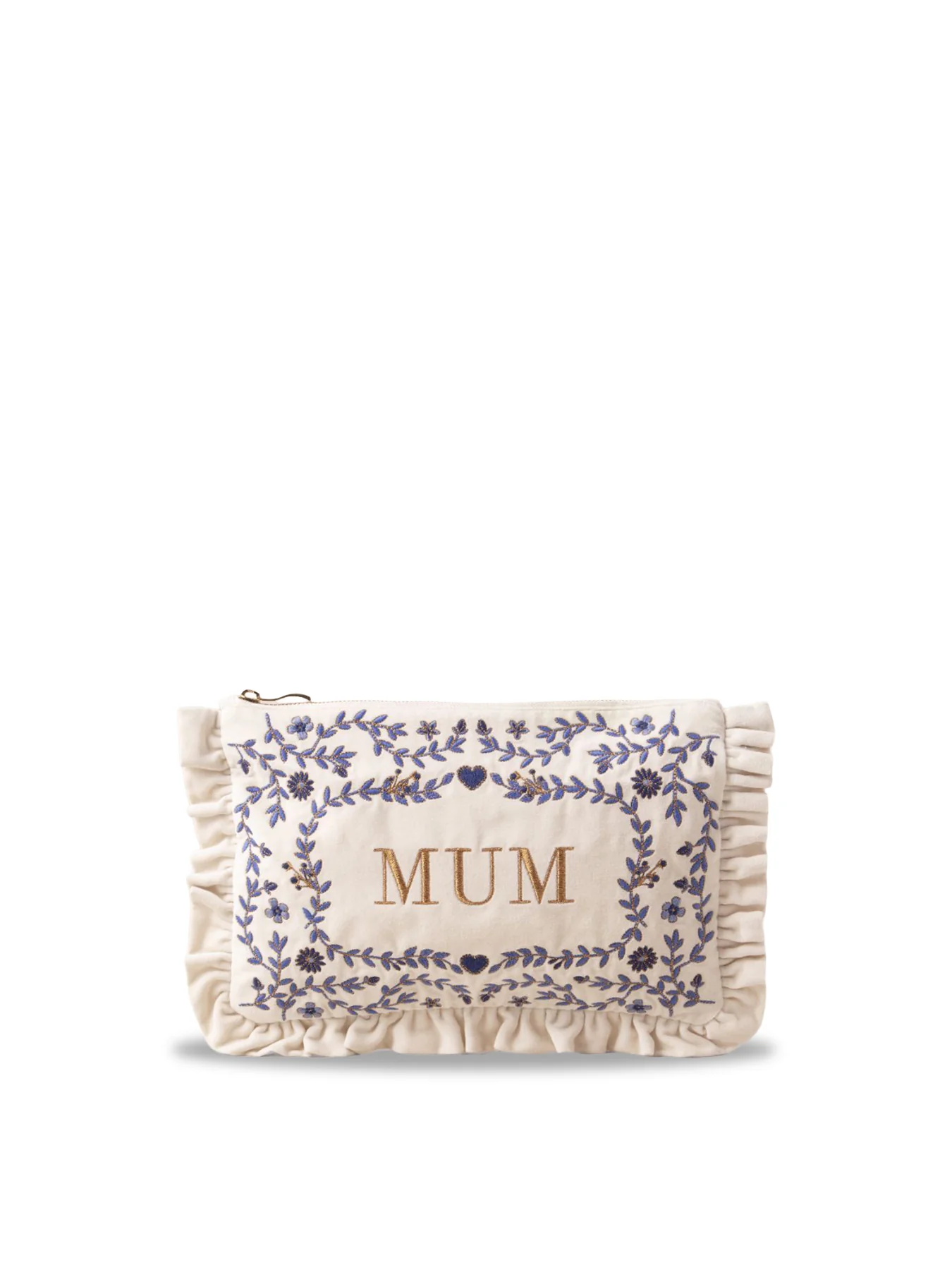 Mediterranean Garden Mum Velvet Frill Pouch Cream