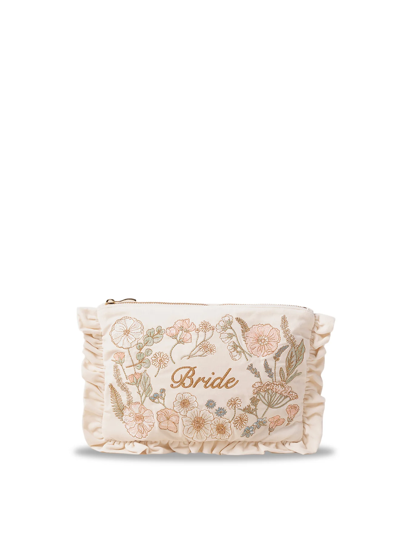 Pressed Flowers Bride Velvet Frill Pouch Cream