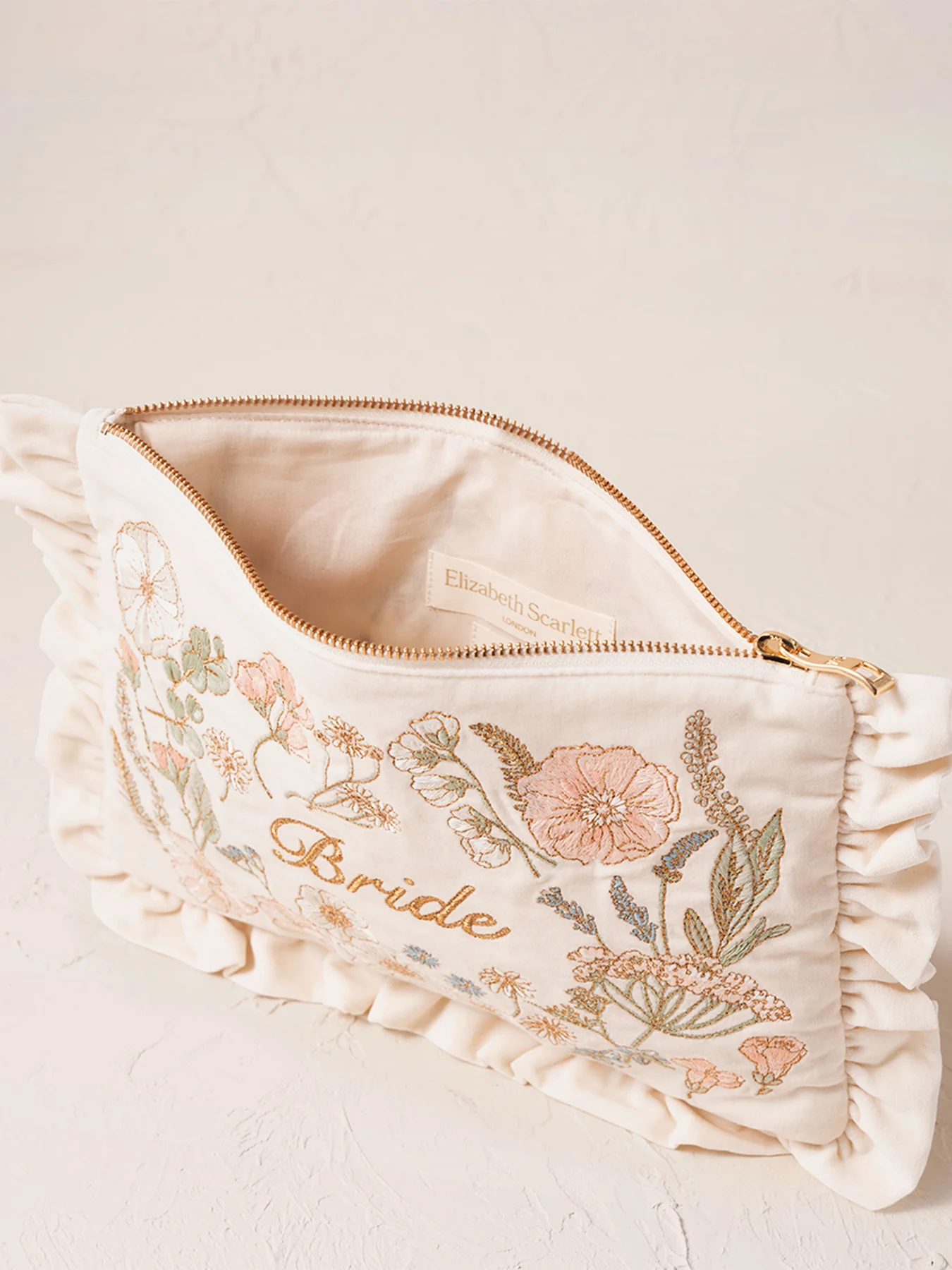 Pressed Flowers Bride Velvet Frill Pouch Cream - Image 2