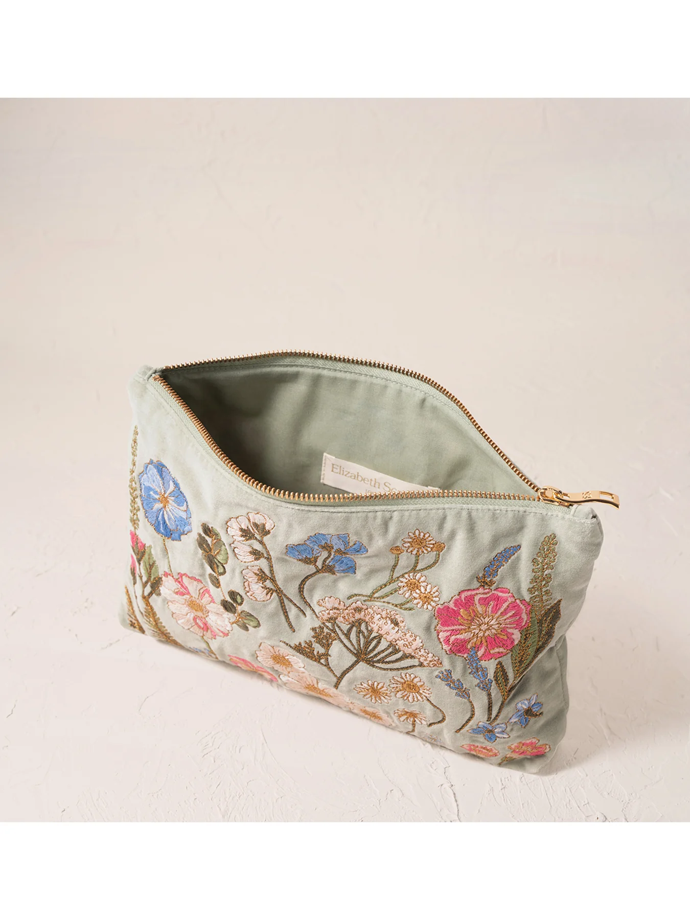 Pressed Flowers Velvet Everyday Pouch Sage - Image 2