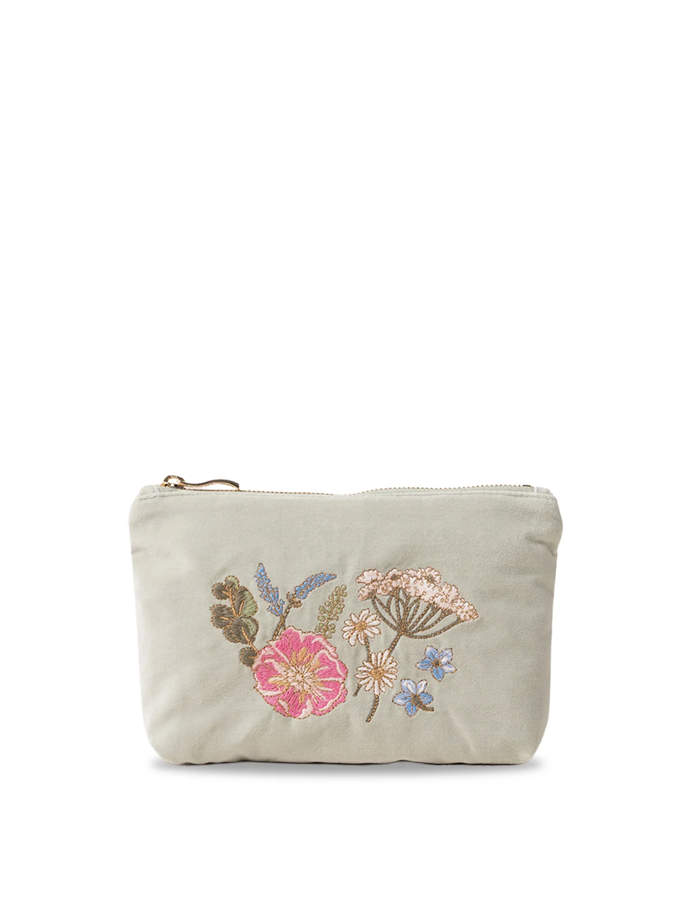 Pressed Flowers Velvet Mini Pouch Sage
