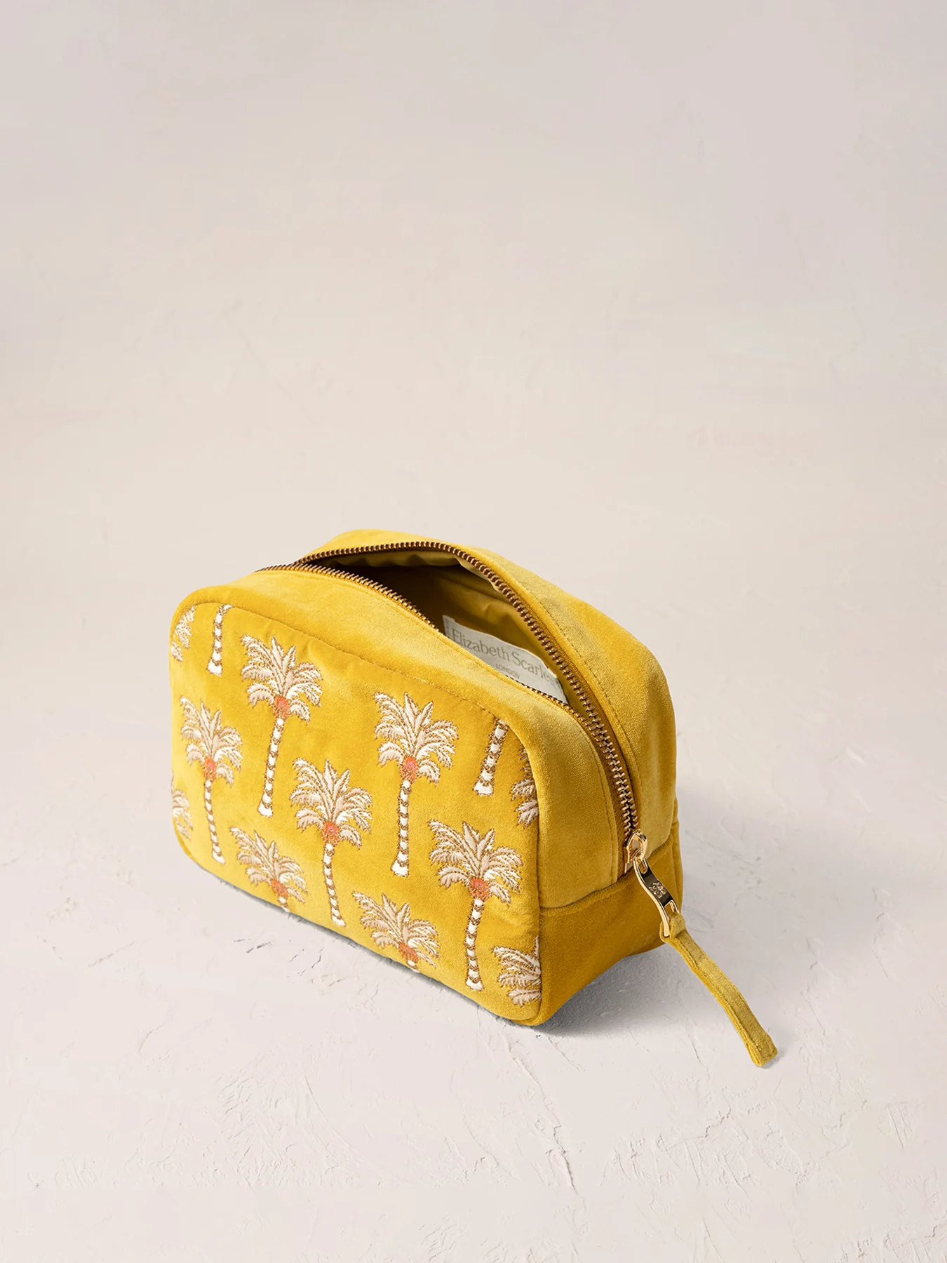 Sunrise Palms Mustard Velvet Makeup Bag - Image 2