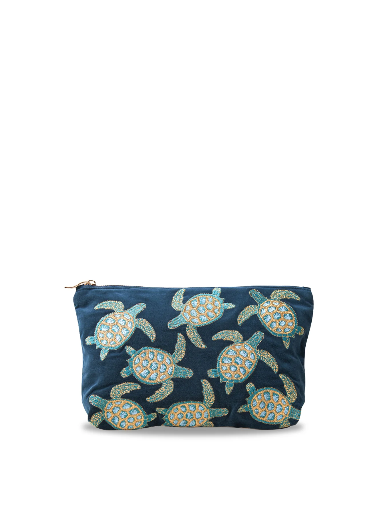 Swimming Turtle Velvet Everyday Pouch Marine Navy
