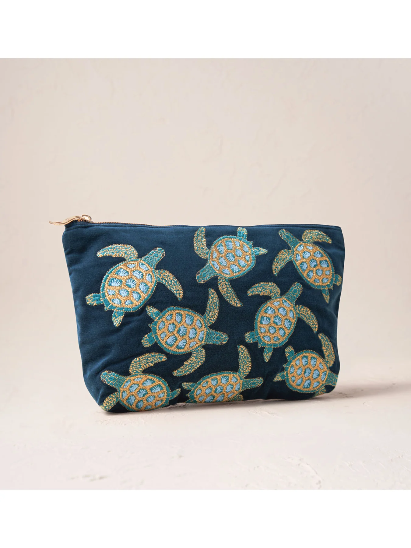 Swimming Turtle Velvet Everyday Pouch Marine Navy - Image 2