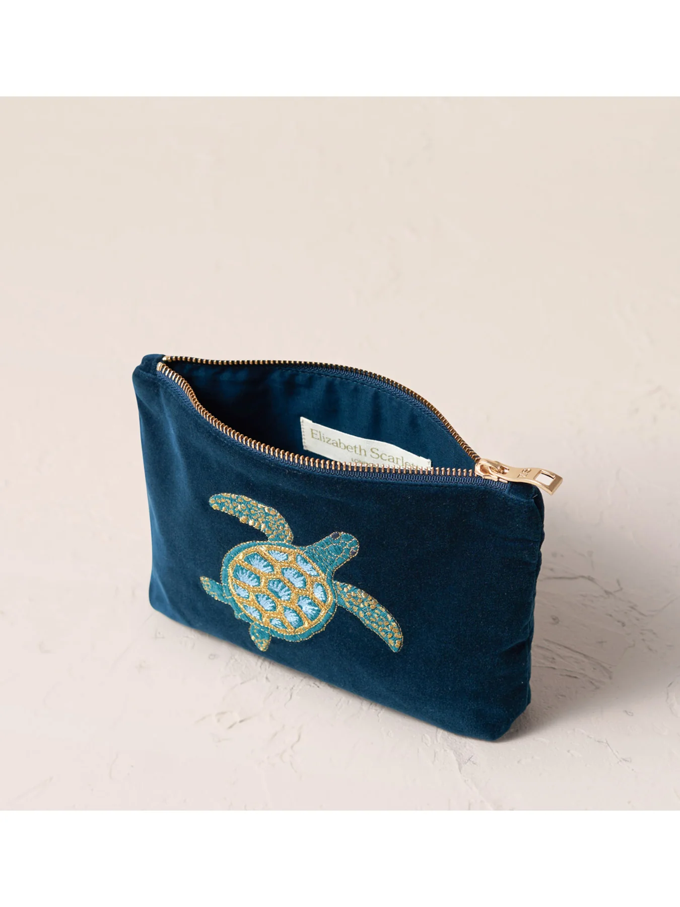 Swimming Turtle Velvet Mini Pouch Marine Navy - Image 2