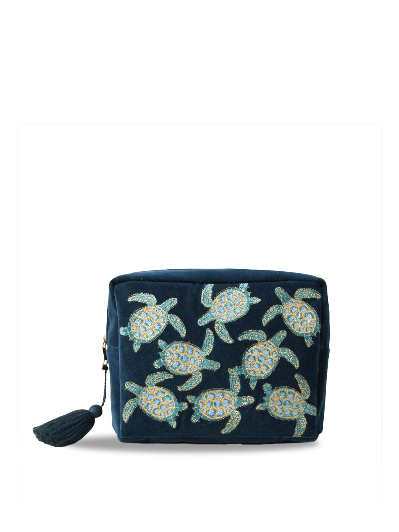 Swimming Turtle Velvet Wash Bag Marine Navy