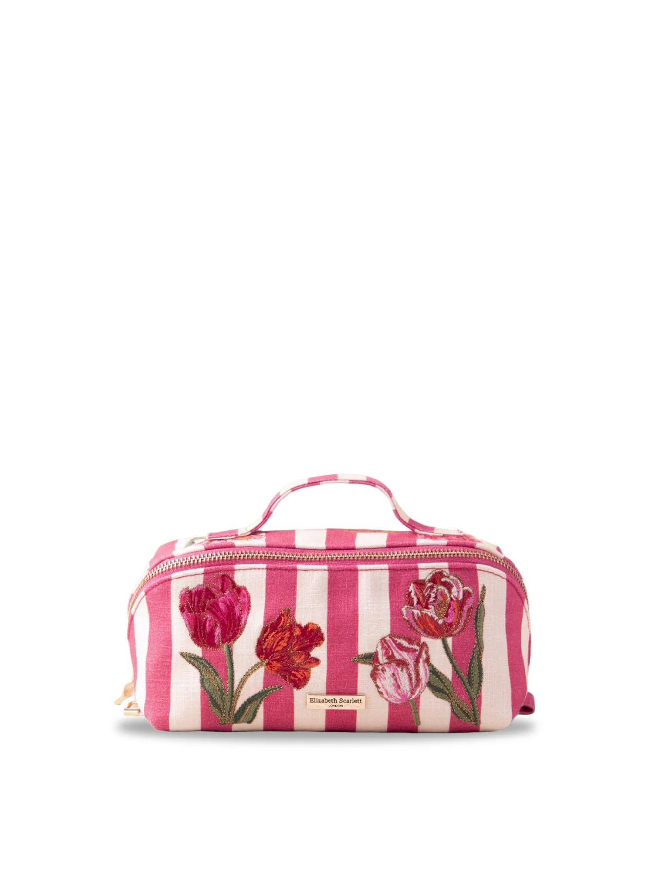 Tulip Stripe Cotton Open Flat Makeup Bag Pink