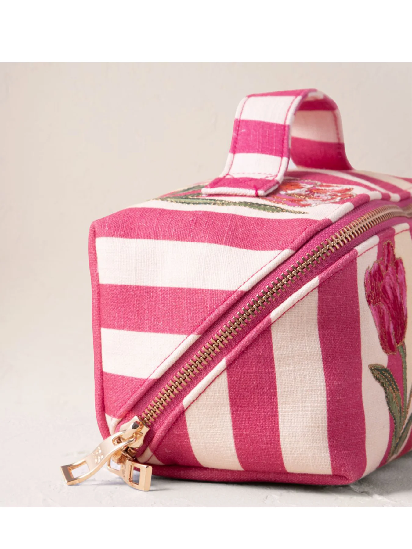 Tulip Stripe Cotton Open Flat Makeup Bag Pink - Image 2