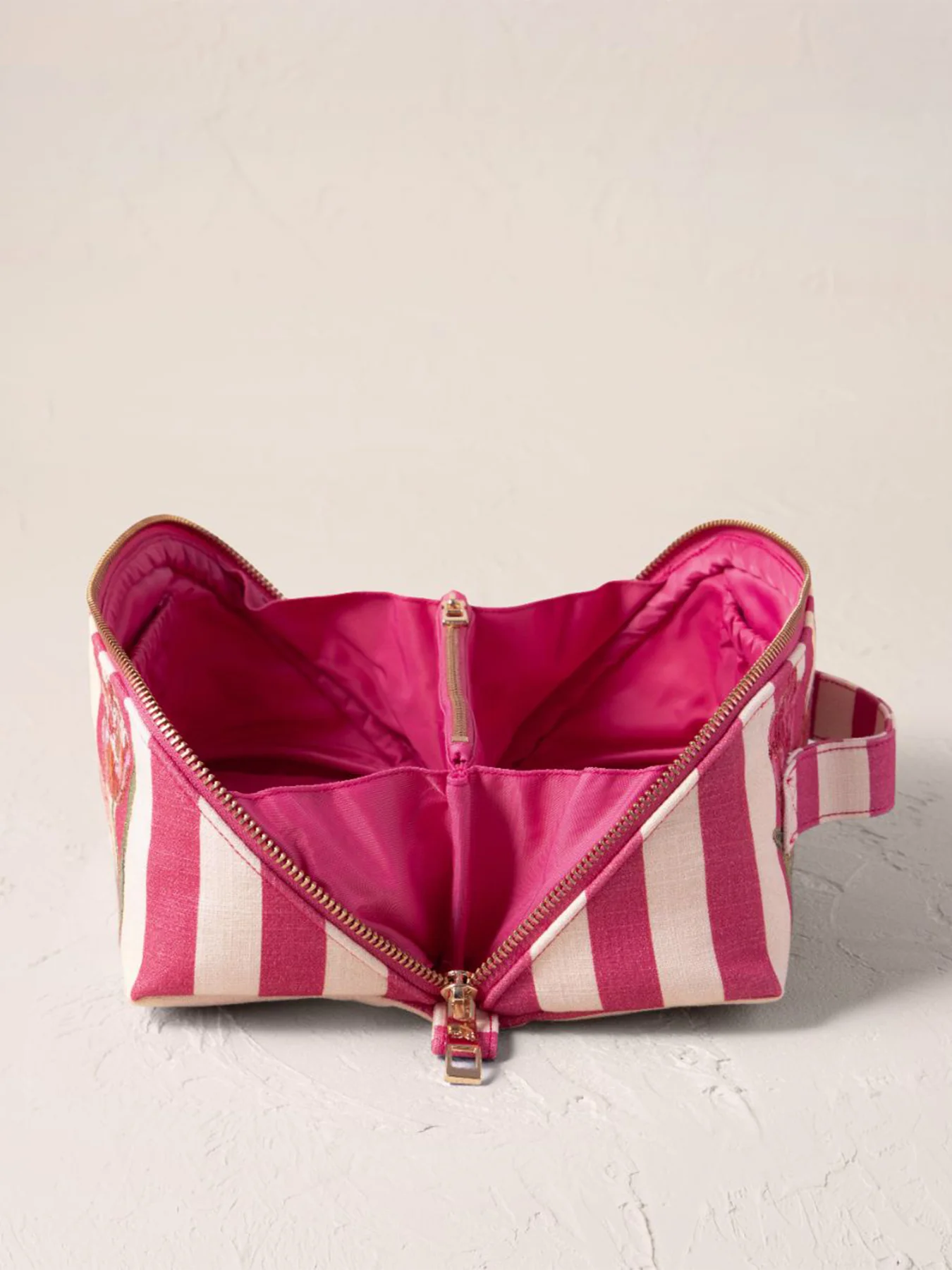 Tulip Stripe Cotton Open Flat Makeup Bag Pink - Image 3