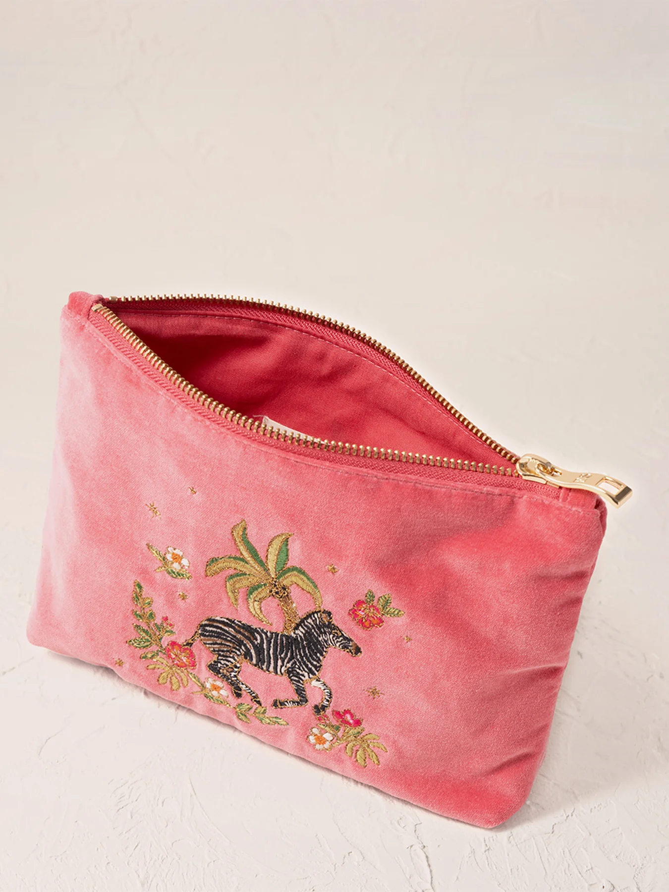 Wild Zebra Palm Velvet Mini Pouch Blush Pink - Image 2