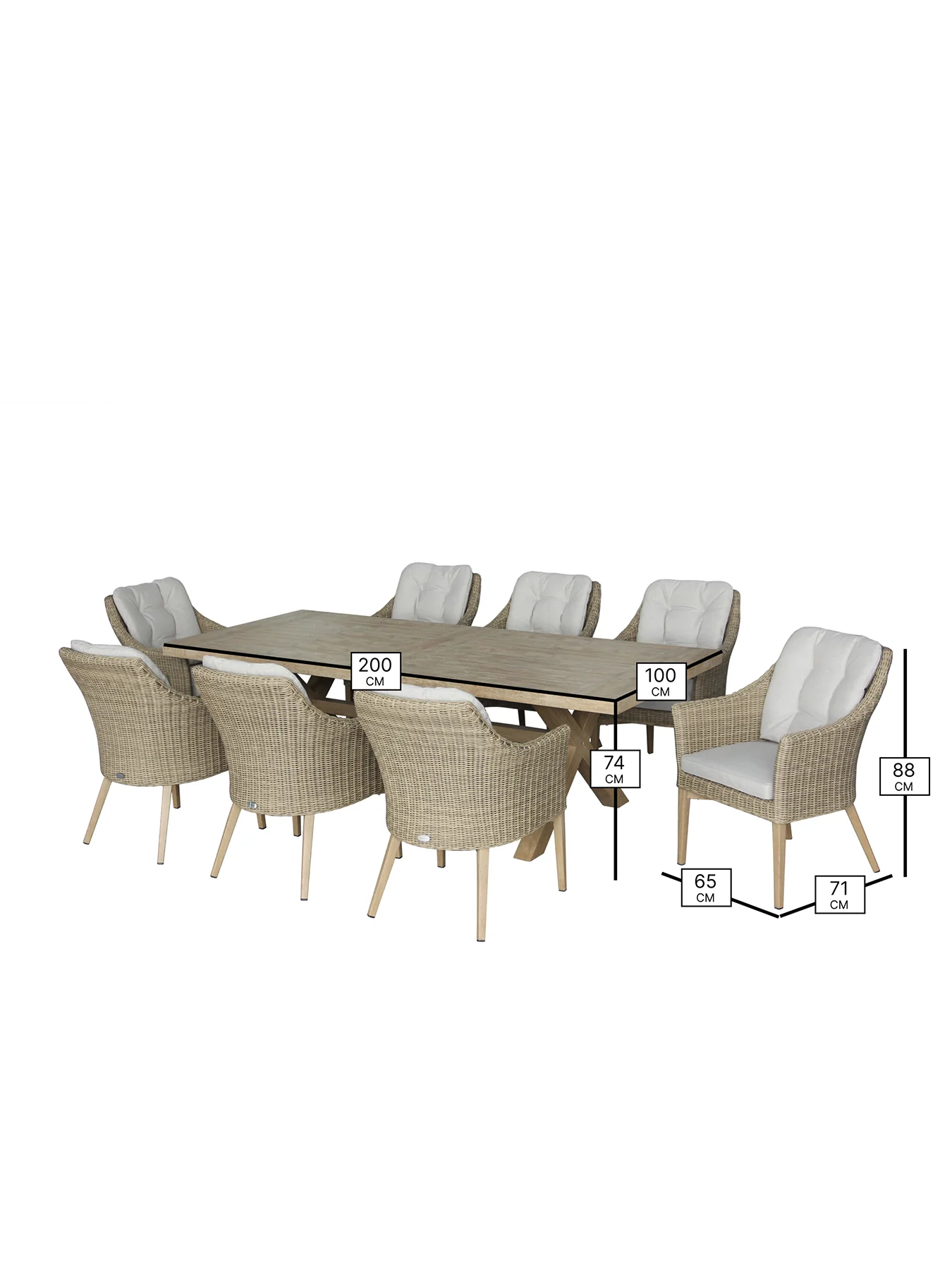 Fairford 8-Seater Garden Dining Set Cream - Image 3