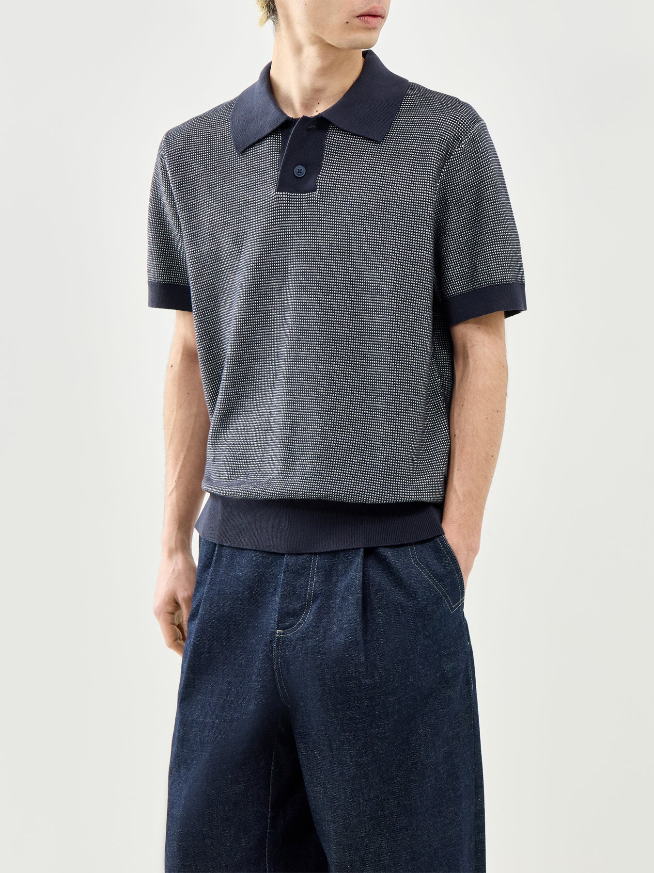 Knitted Polo Shirt Navy - Image 4